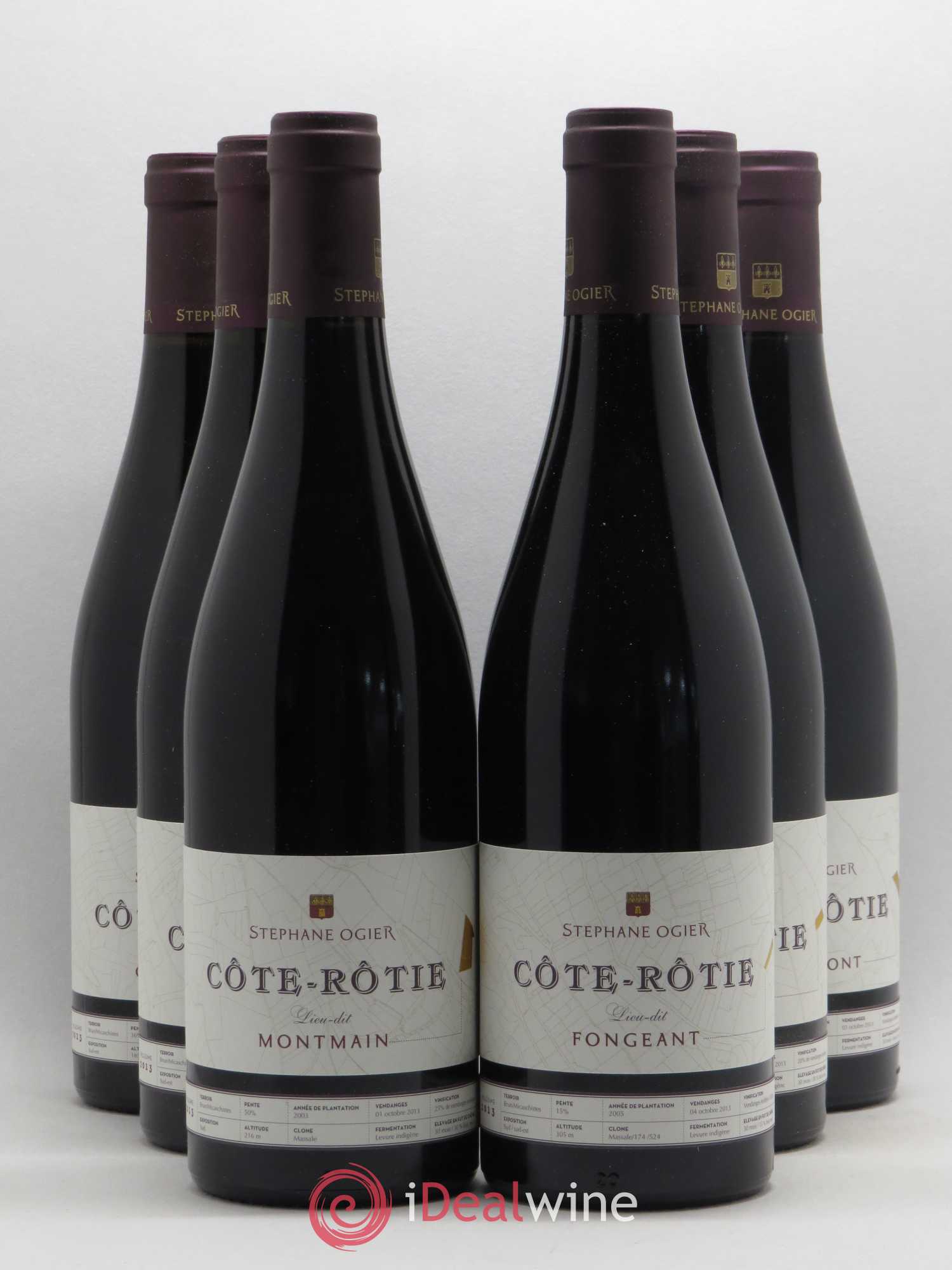 Côte-Rôtie Assortiment Sélection Lieux-Dits Bertholon - But de Monts - Cote Bodin - Fongeant - La Viaillière - Montamain Ogier 2013 - Posten von 6 Flaschen - 0