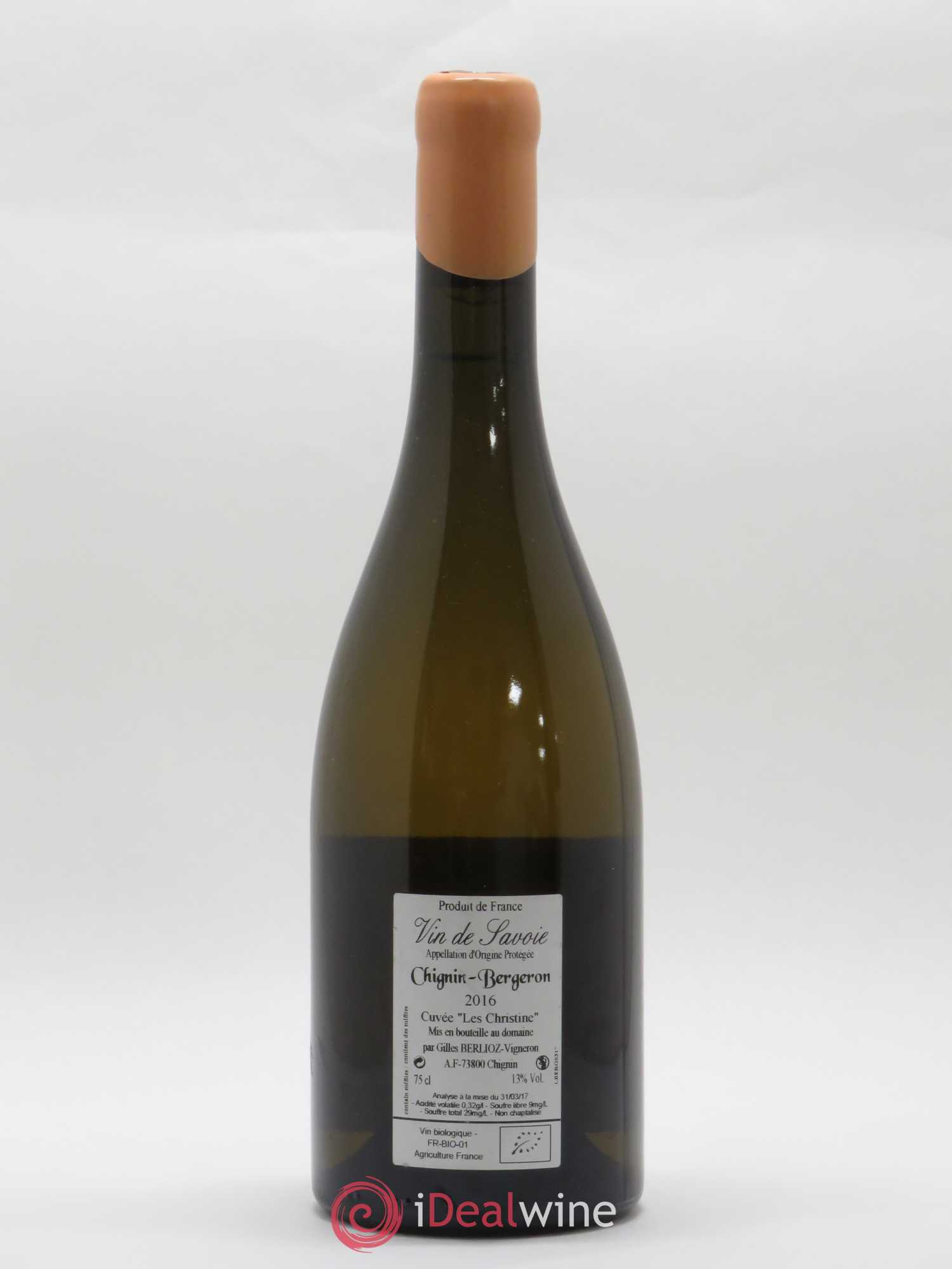 Vin de Savoie Chignin-Bergeron Les Christine Gilles Berlioz 2016 - Lot de 1 bouteille - 1