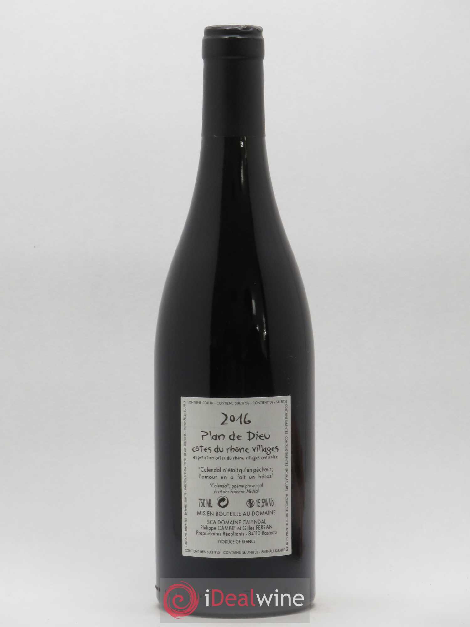 Côtes-du-Rhône Plan De Dieu Calendal Philippe Cambie 2016 - Lot of 1 bottle - 1