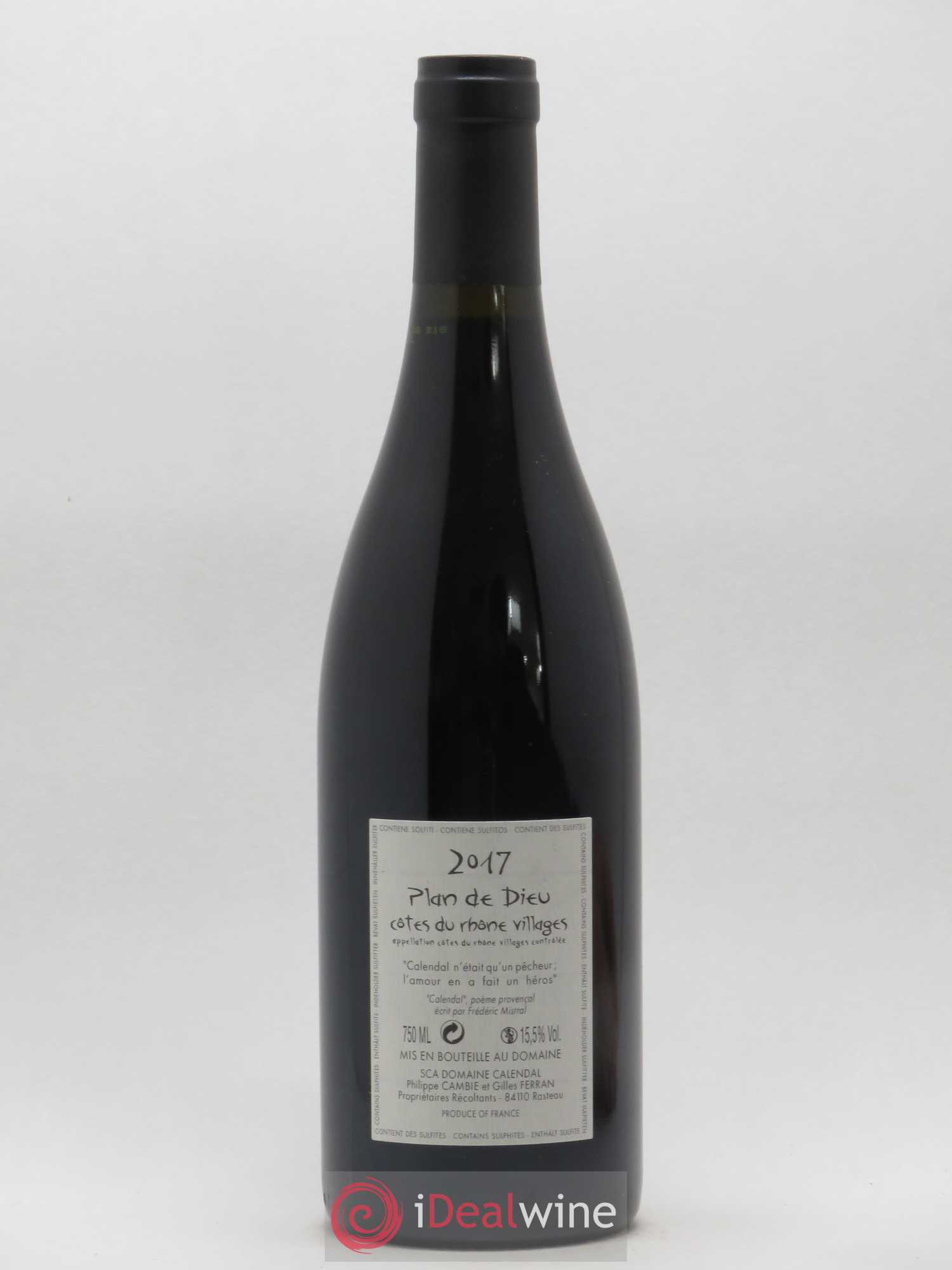 Côtes-du-Rhône Plan De Dieu Calendal Philippe Cambie 2017 - Lot de 1 bouteille - 1