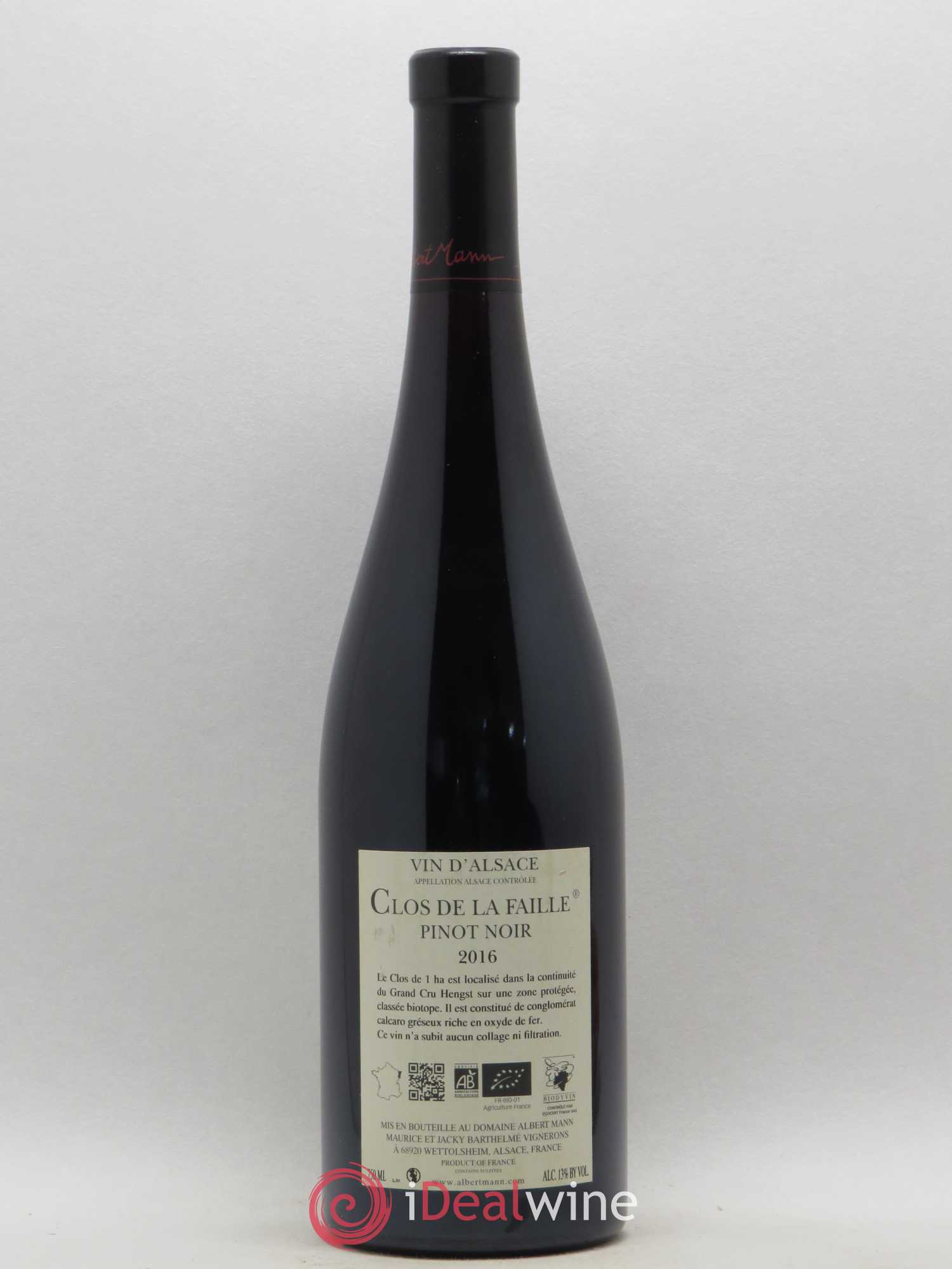 Alsace Pinot Noir Clos de la Faille Albert Mann 2016 - Lot de 1 bouteille - 1