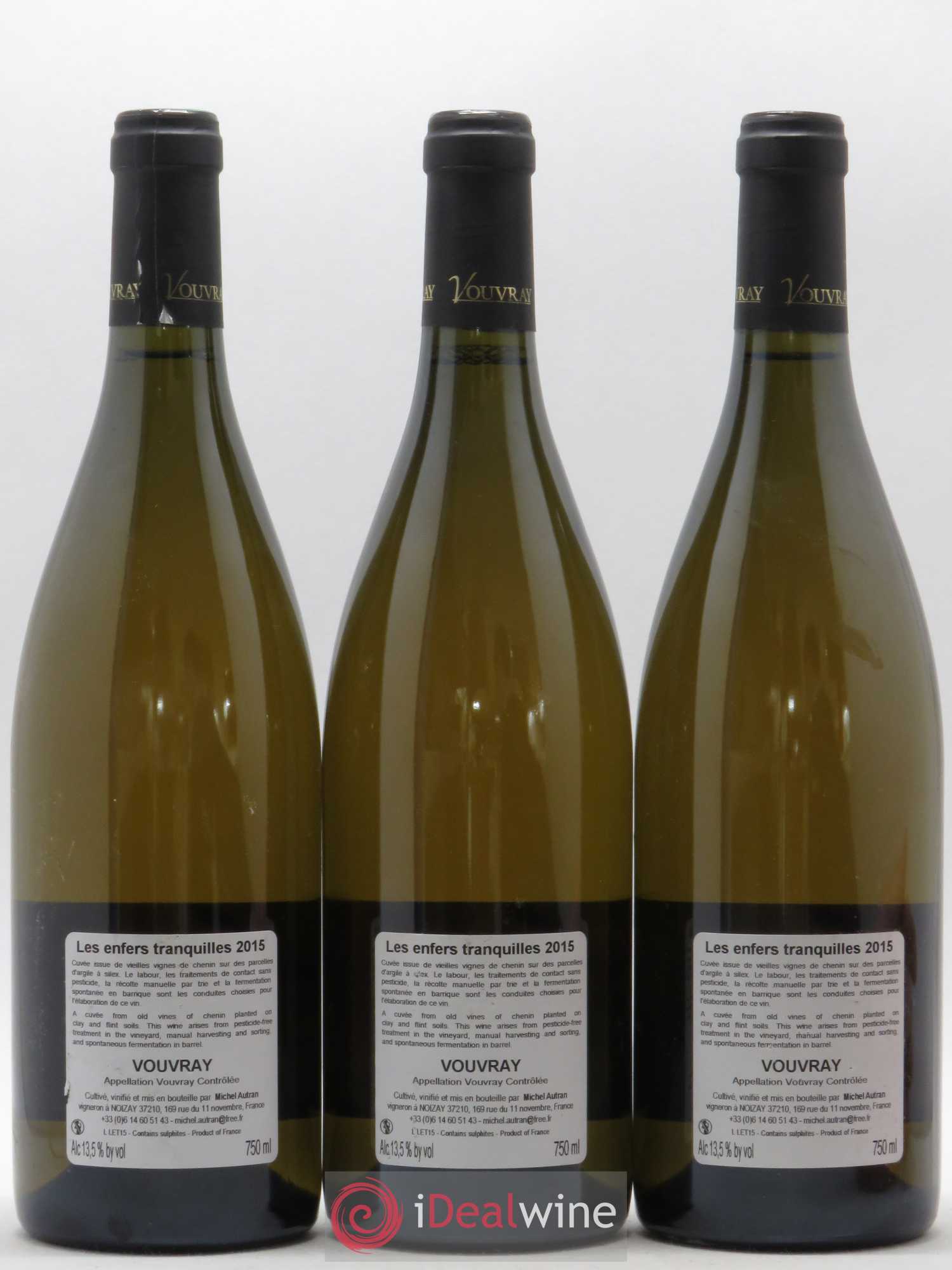 Vouvray Les Enfers Tranquilles Michel Autran 2015 - Posten von 3 Flaschen - 1