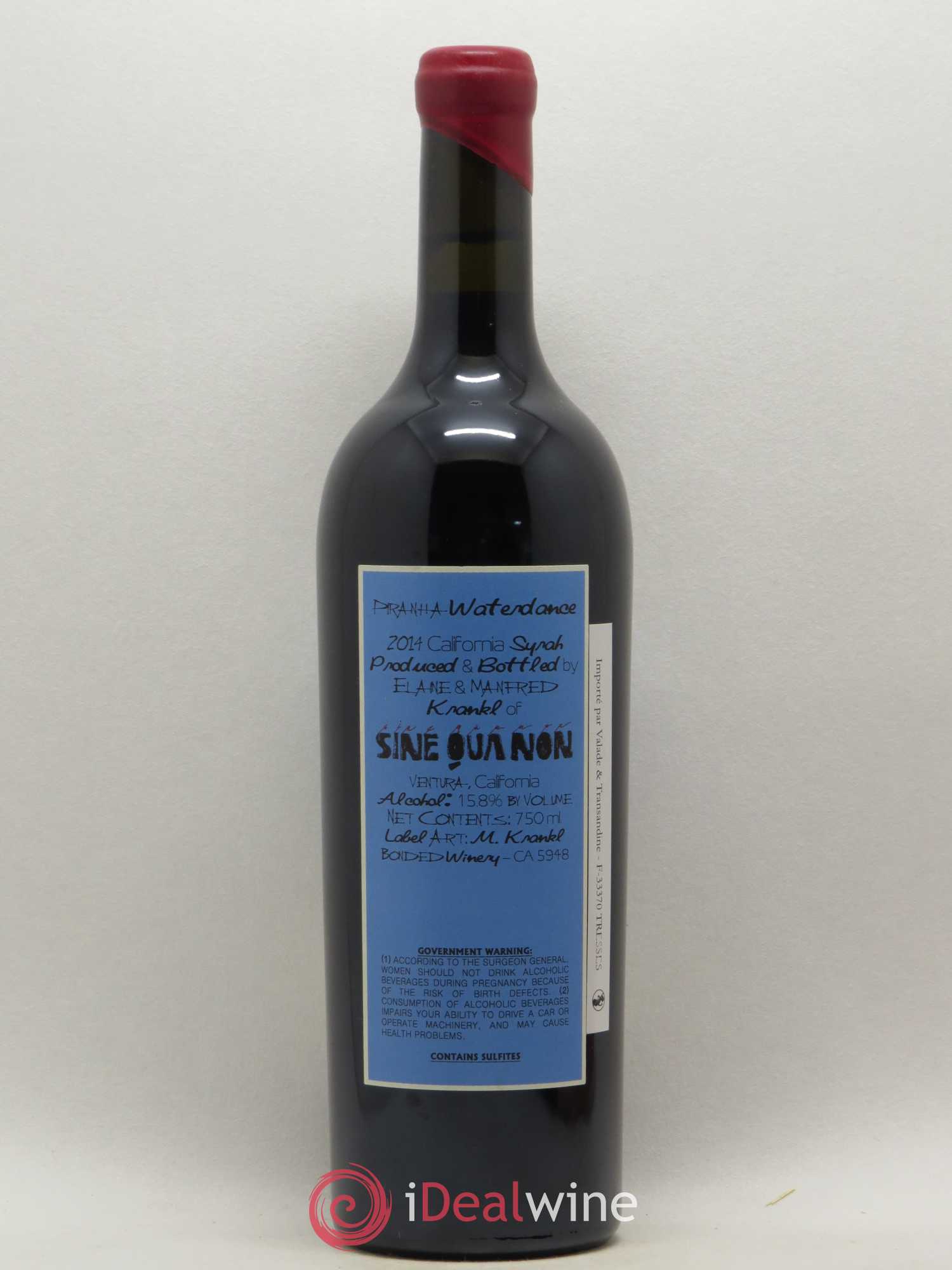 Santa Barbara Sine Qua Non Piranha Waterdance Syrah Manfred Krankl 2014 - Lot of 1 bottle - 1