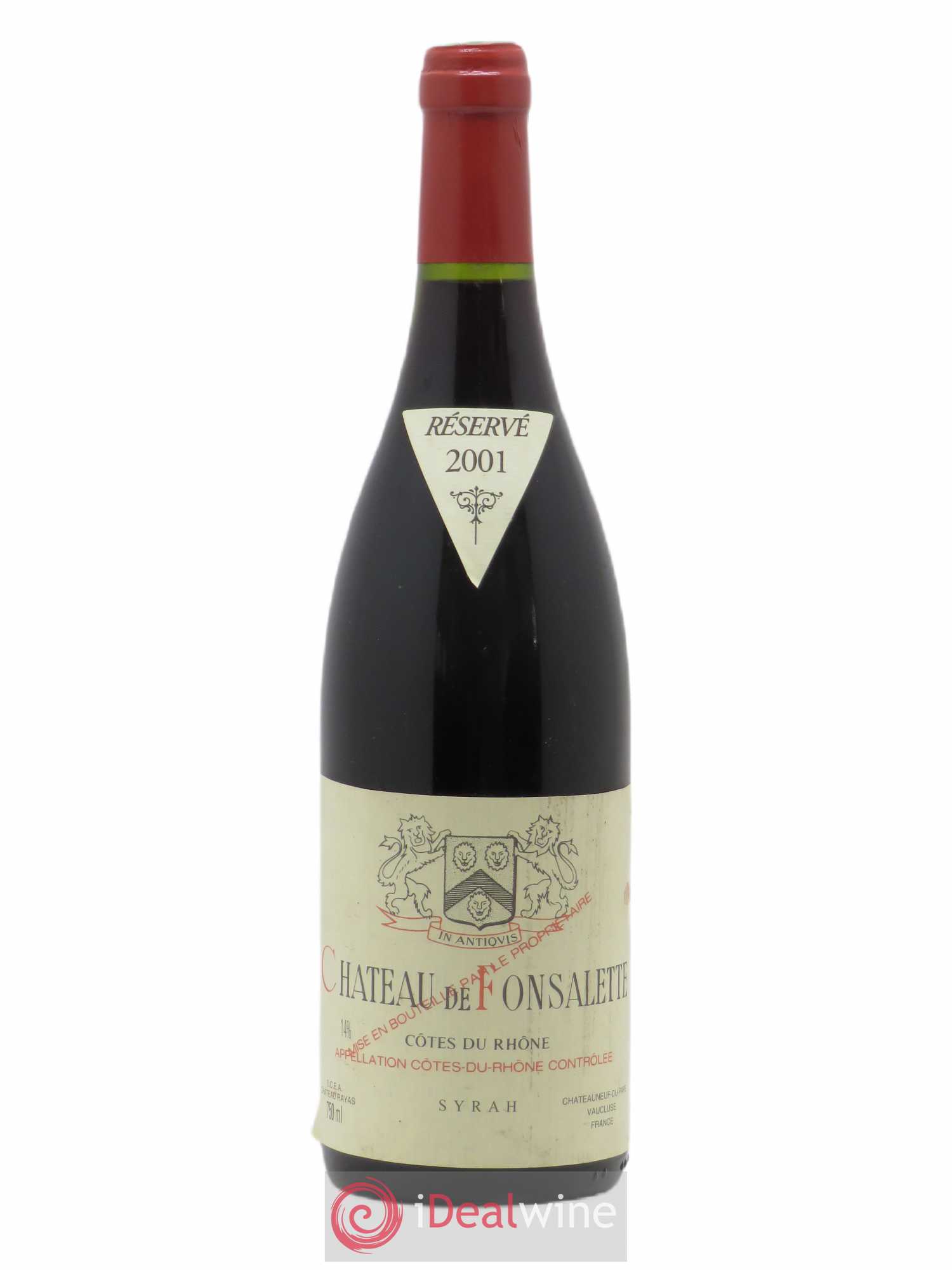 Côtes-du-Rhône Cuvée Syrah Château de Fonsalette 2001 - Lot de 1 bouteille - 0