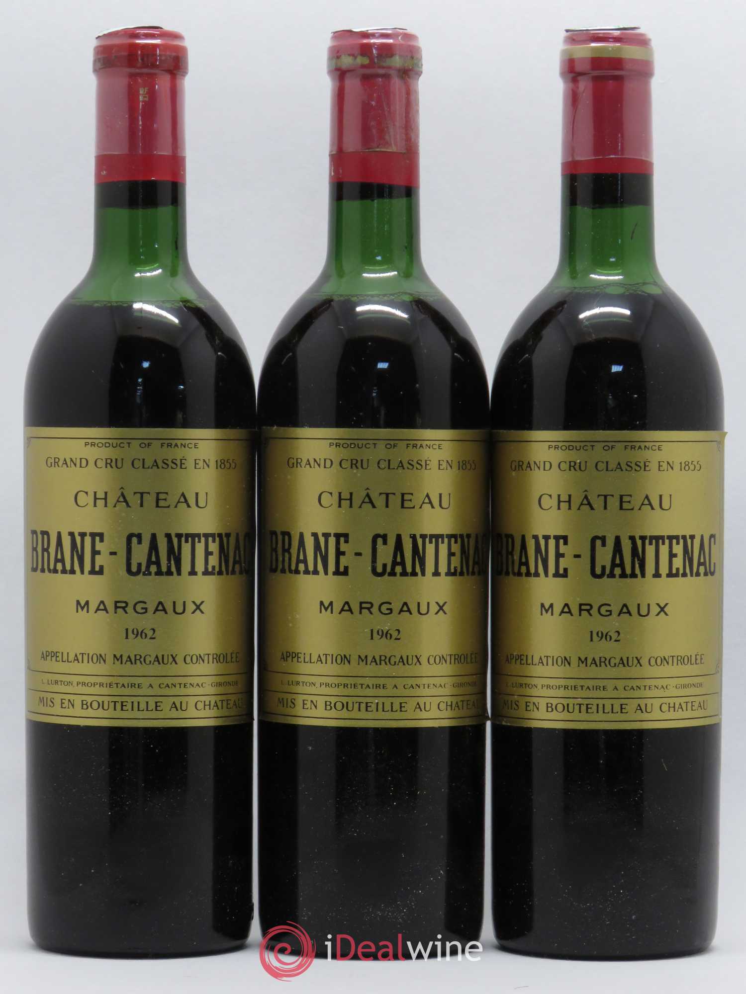 Château Brane Cantenac 2ème Grand Cru Classé 1962 - Lot de 3 bouteilles - 0