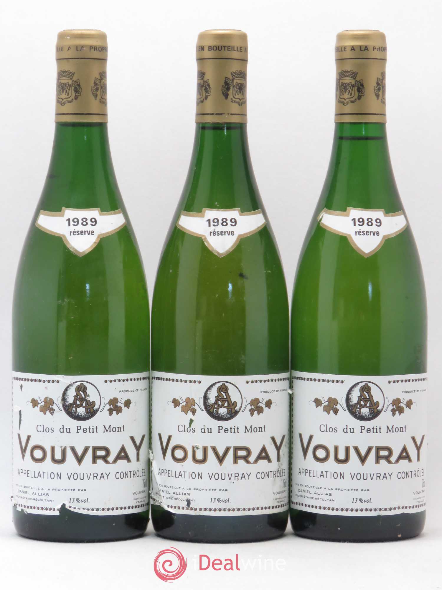 Vouvray Clos du Petit Mont Daniel Allias 1989 - Posten von 3 Flaschen - 0