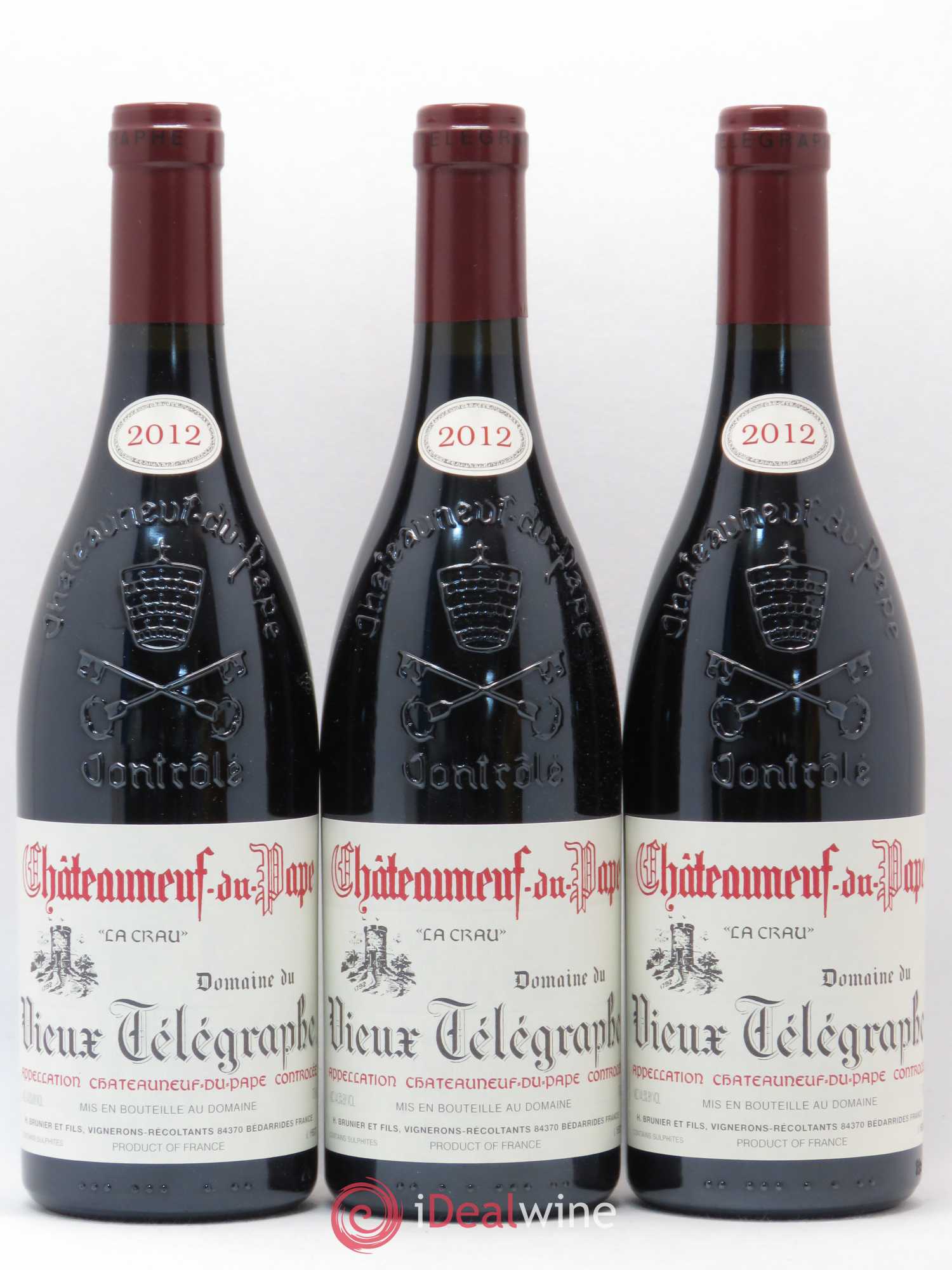 Châteauneuf-du-Pape Vieux Télégraphe (Domaine du) Vignobles Brunier 2012 - Lot de 3 bouteilles - 0