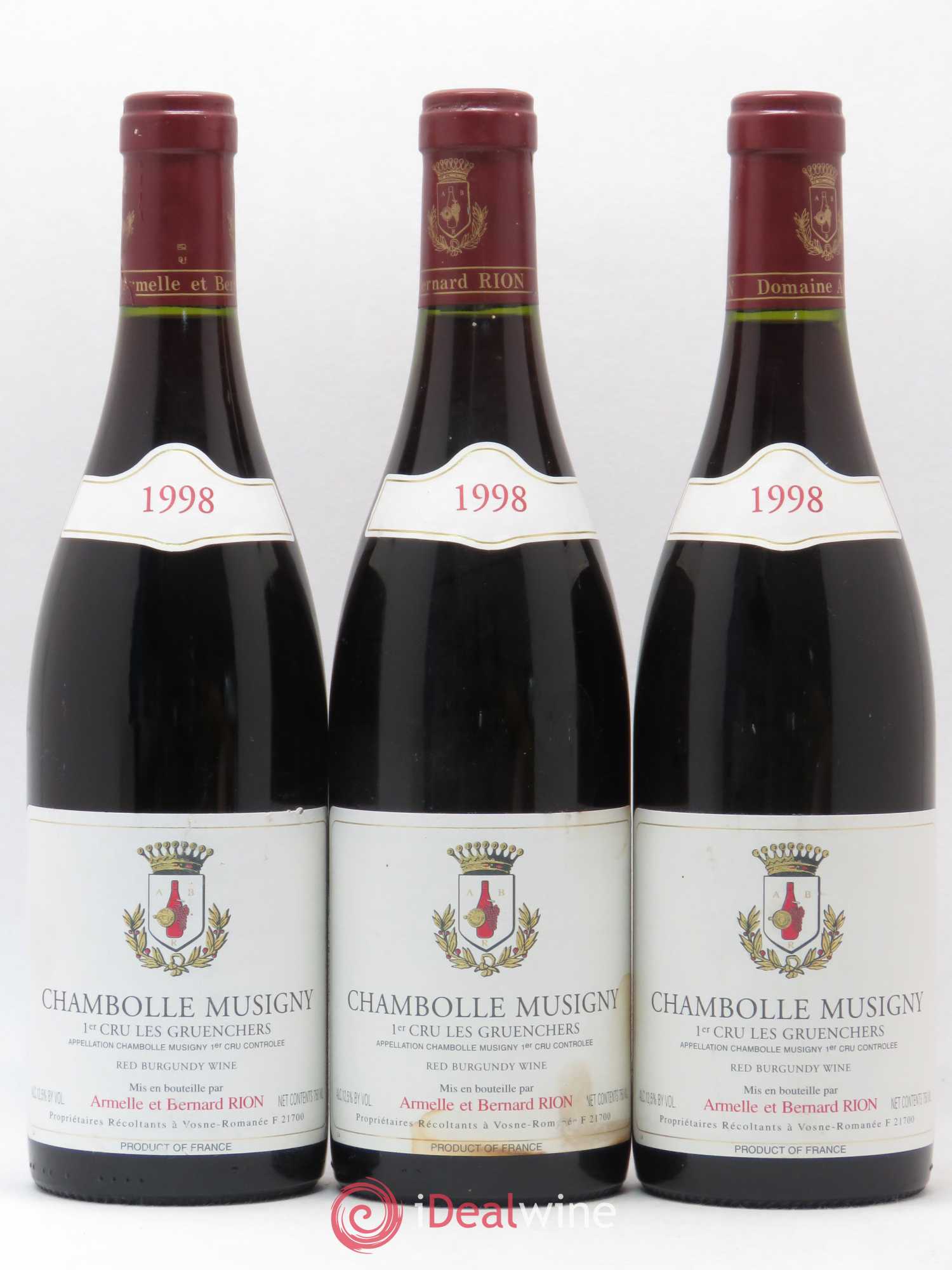 Chambolle-Musigny 1er Cru Les Gruenchers Armelle et Bernard Rion 1998 - Posten von 3 Flaschen - 0