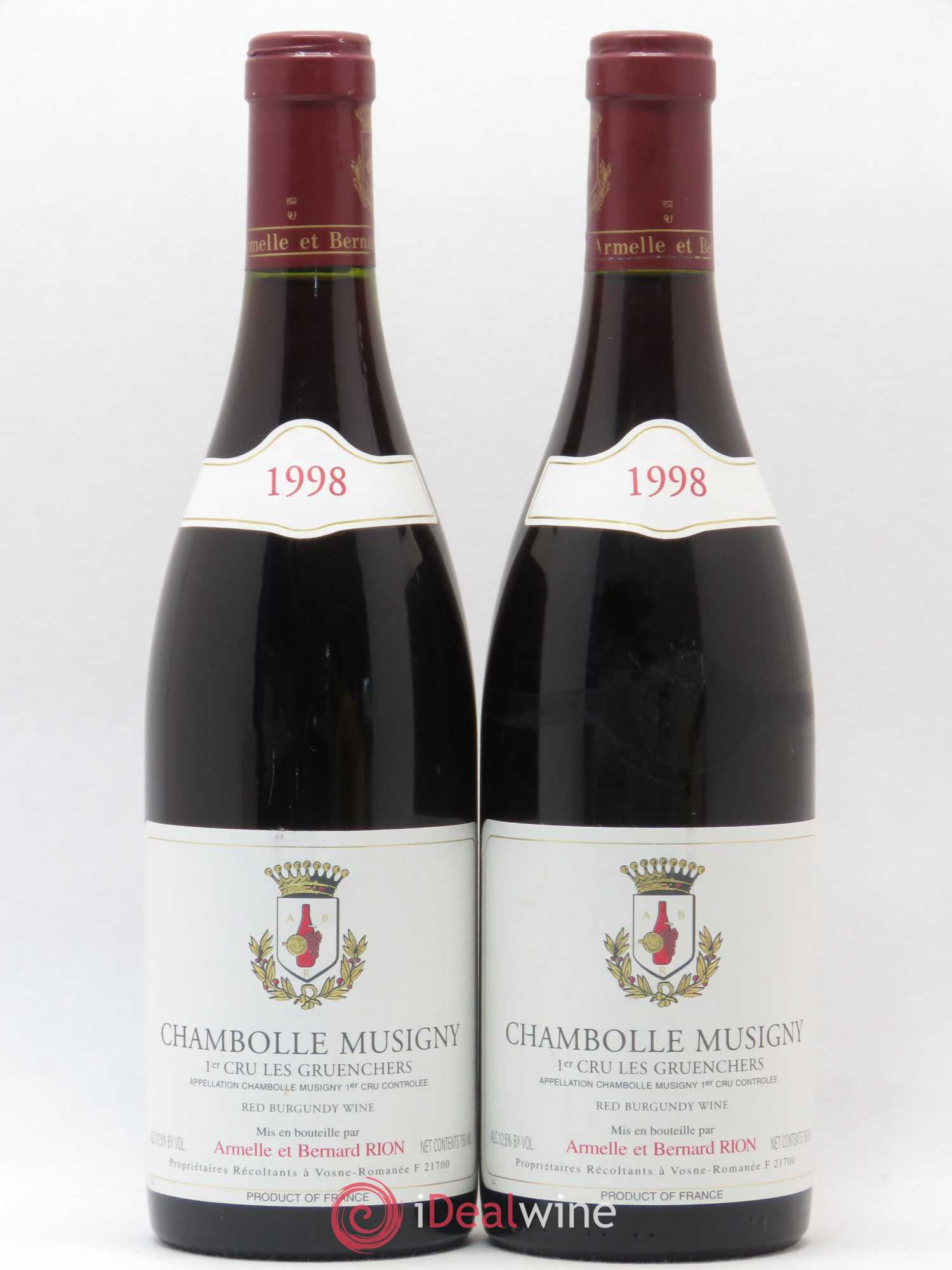Chambolle-Musigny 1er Cru Les Gruenchers Armelle et Bernard Rion 1998 - Posten von 2 Flaschen - 0