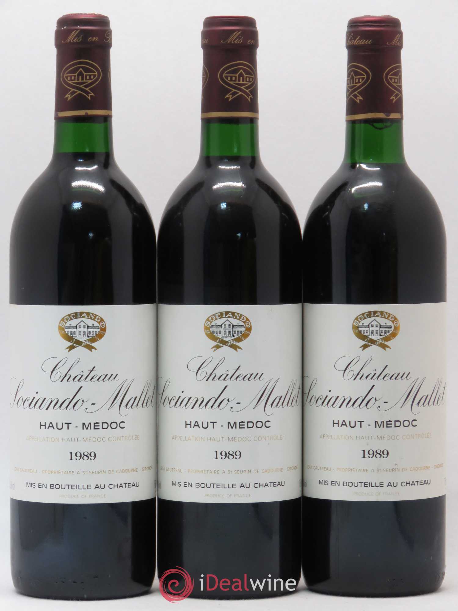 Château Sociando Mallet 1989 - Lot de 3 bouteilles - 0