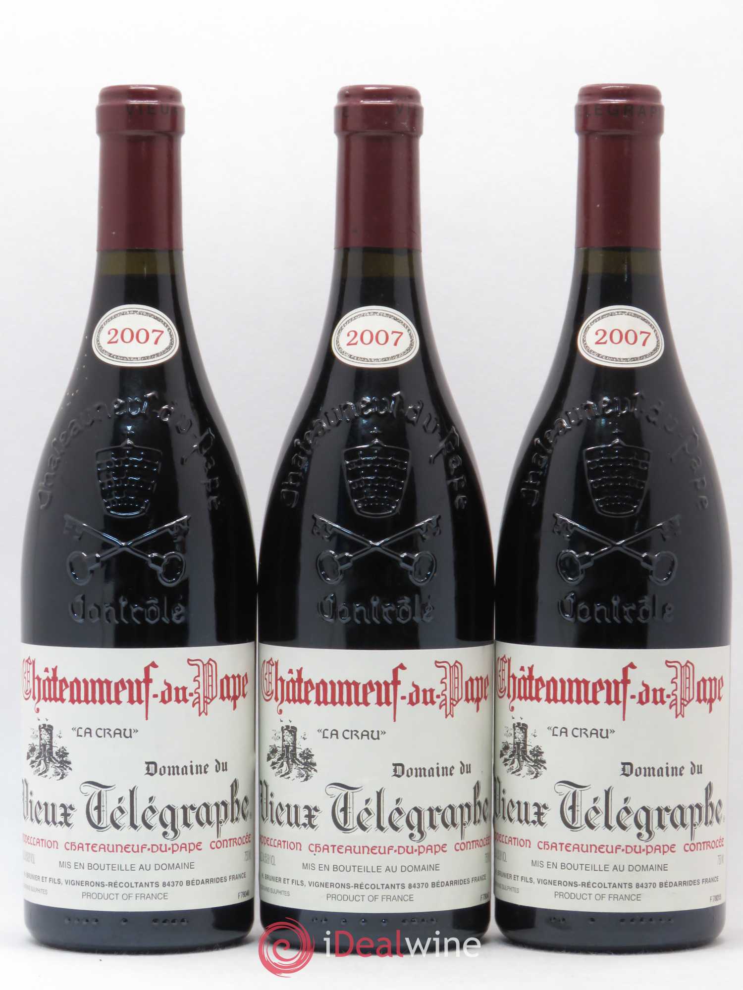 Châteauneuf-du-Pape Vieux Télégraphe (Domaine du) Vignobles Brunier 2007 - Lot de 3 bouteilles - 0