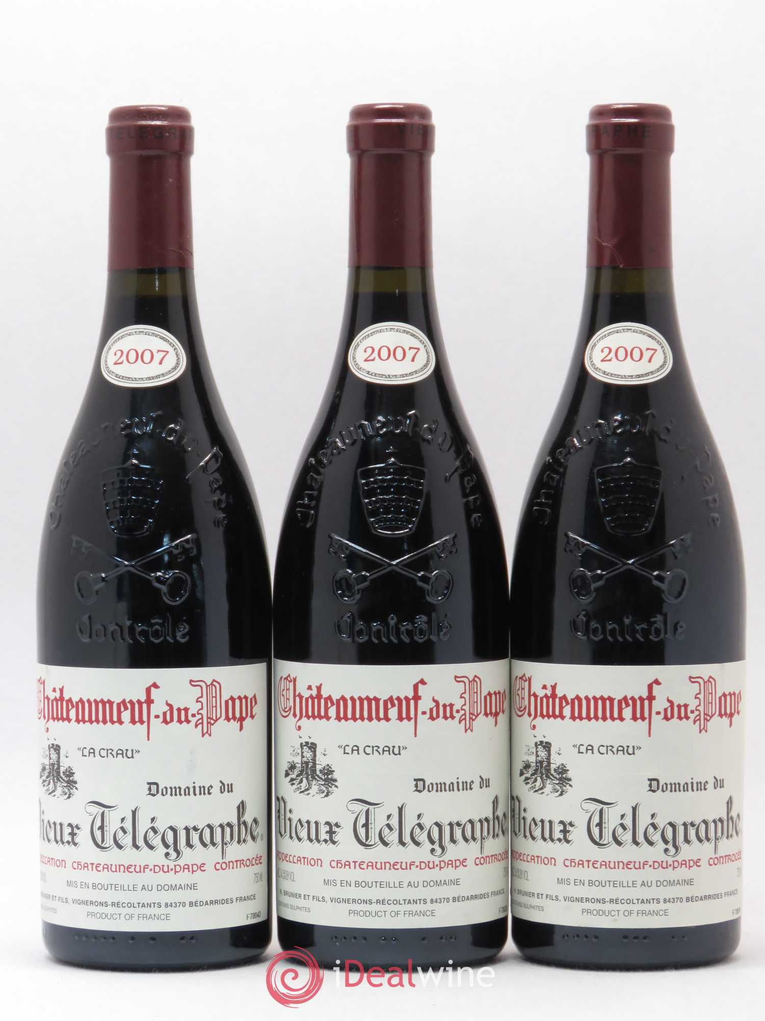 Châteauneuf-du-Pape Vieux Télégraphe (Domaine du) Vignobles Brunier 2007 - Lot de 3 bouteilles - 0
