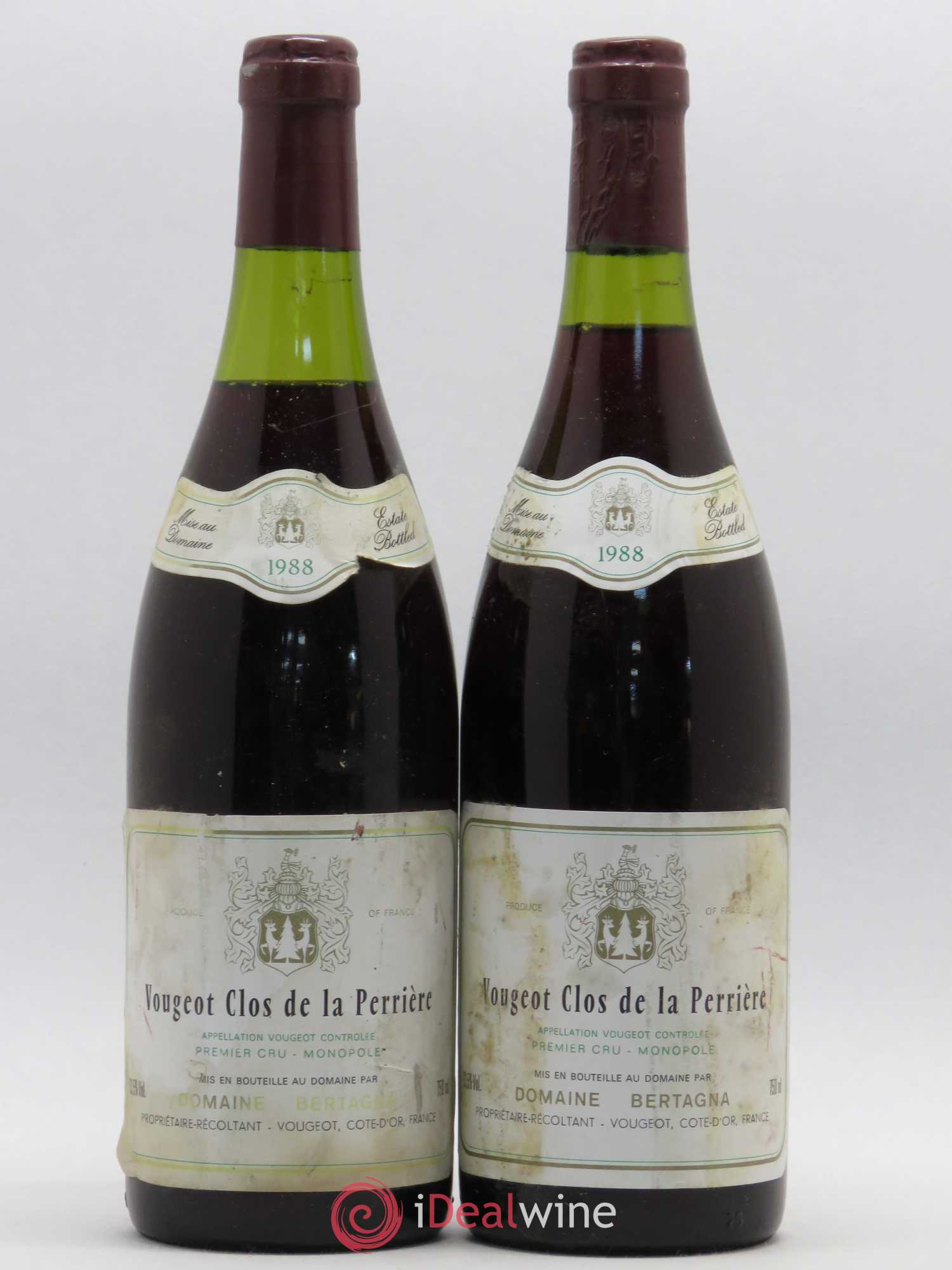 Vougeot 1er Cru Clos de La Perrière Monopole Bertagna 1988 - Lot de 2 bouteilles - 0