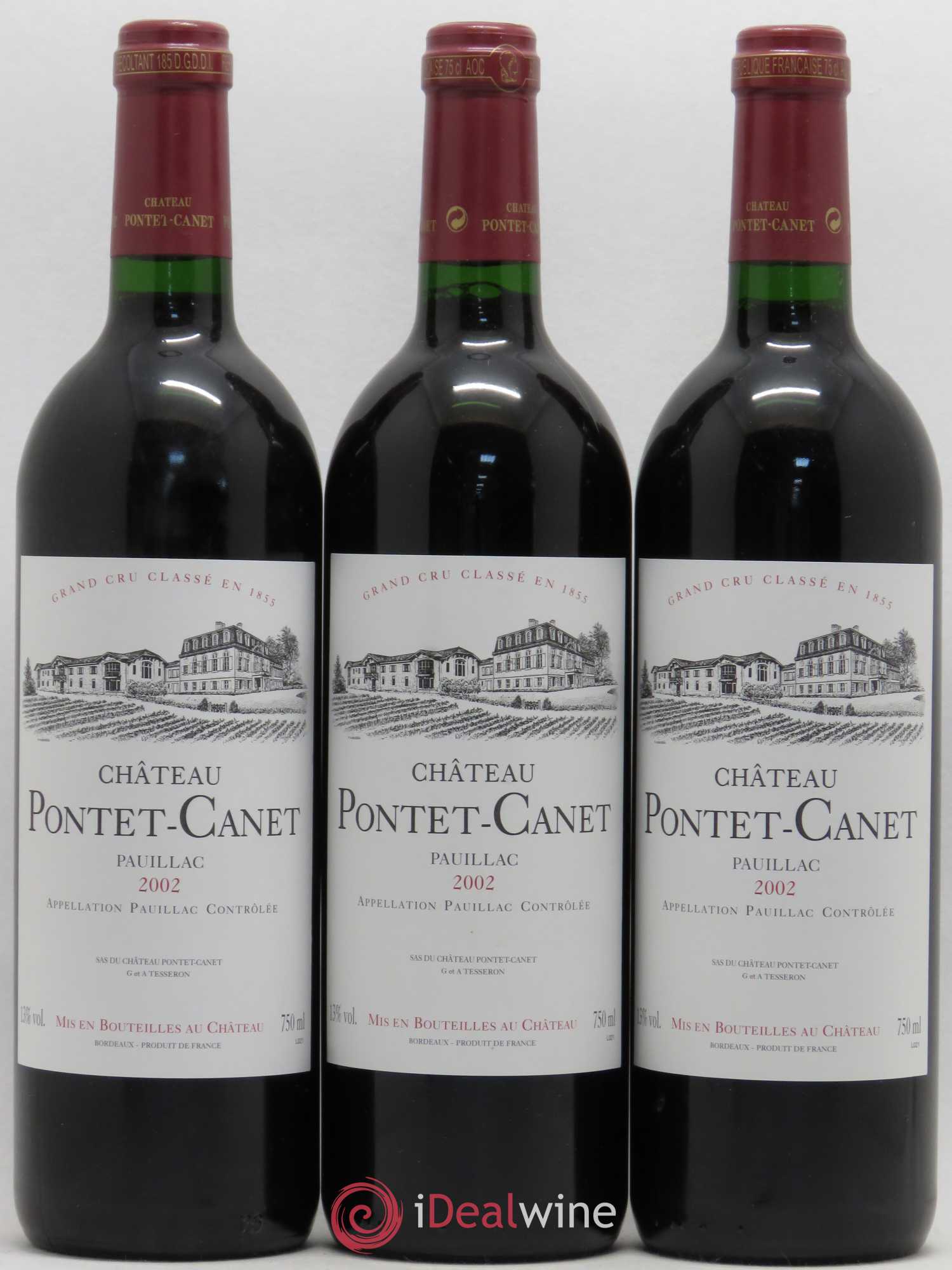 Château Pontet Canet 5ème Grand Cru Classé 2002 - Lot de 3 bouteilles - 0