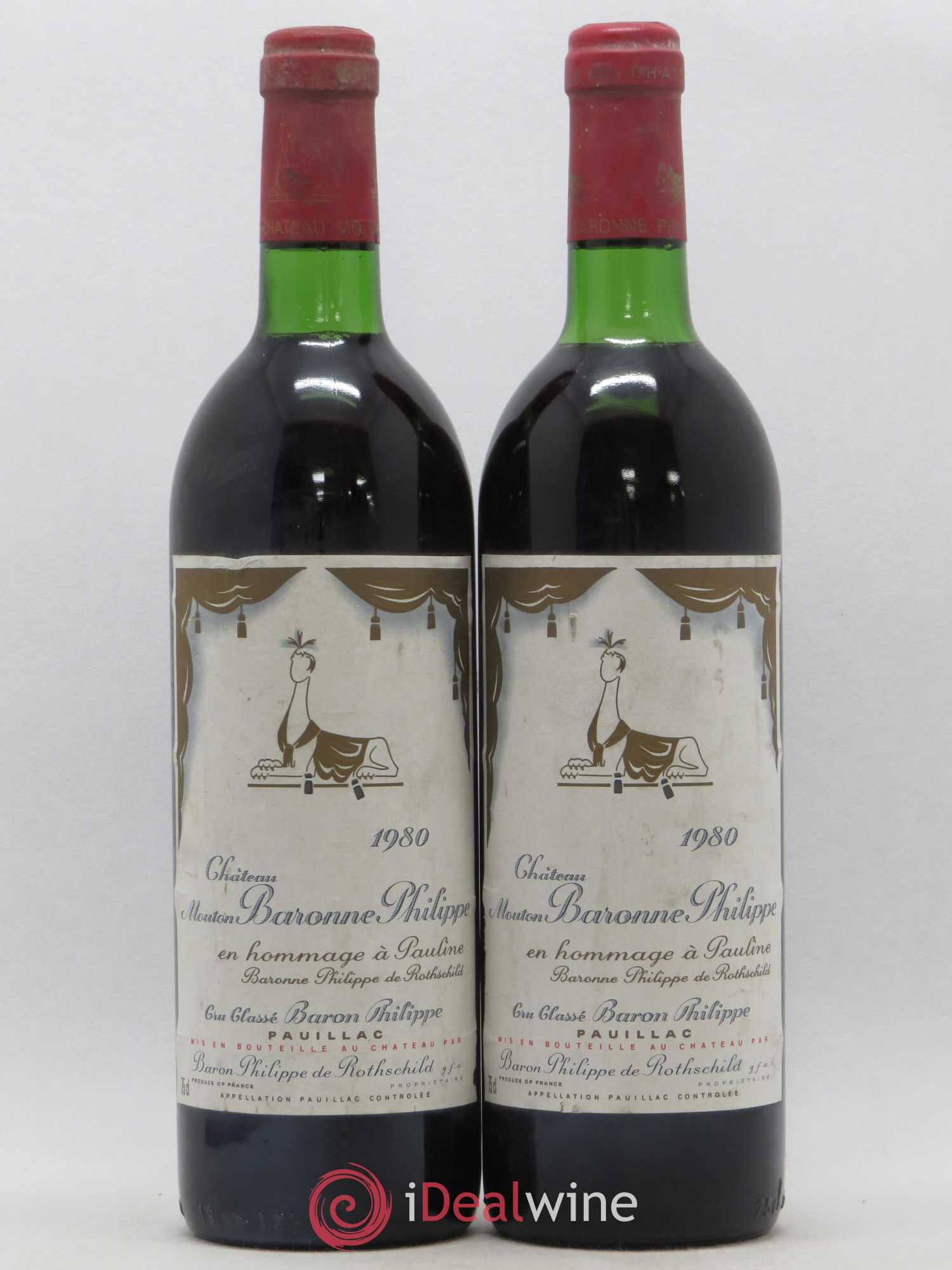 Château d' Armailhac - Mouton Baron(ne) Philippe 5ème Grand Cru Classé 1980 - Lot de 2 bouteilles - 0