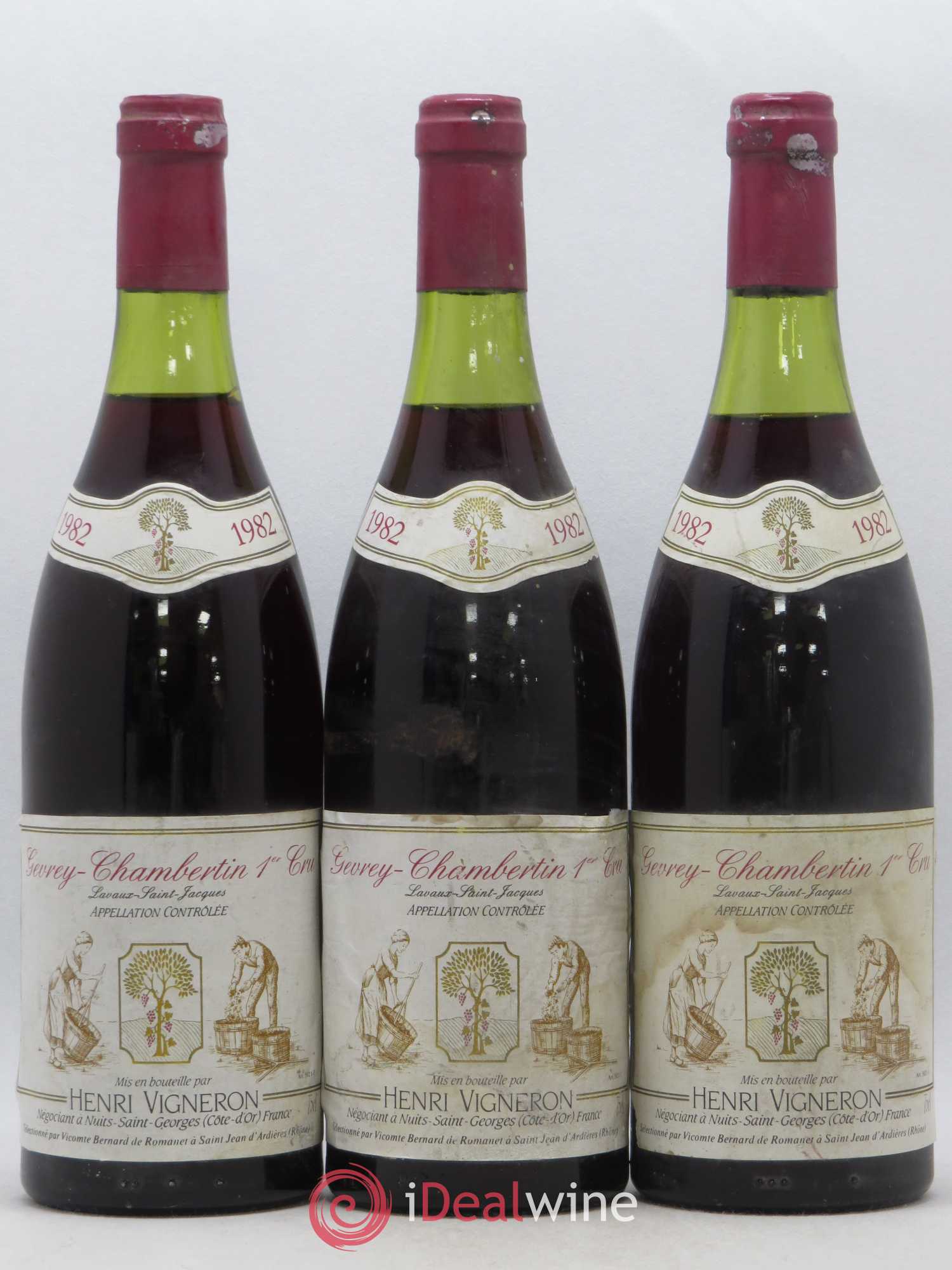 Gevrey-Chambertin 1er Cru Lavaux Saint Jacques Henri Vigneron 1982 - Posten von 3 Flaschen - 0