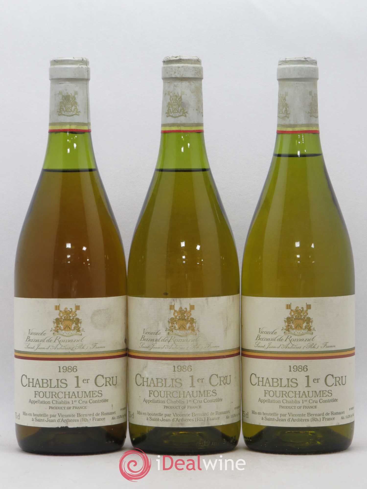 Chablis 1er Cru Fourchaumes Vicomte de Romanet 1986 - Posten von 3 Flaschen - 0