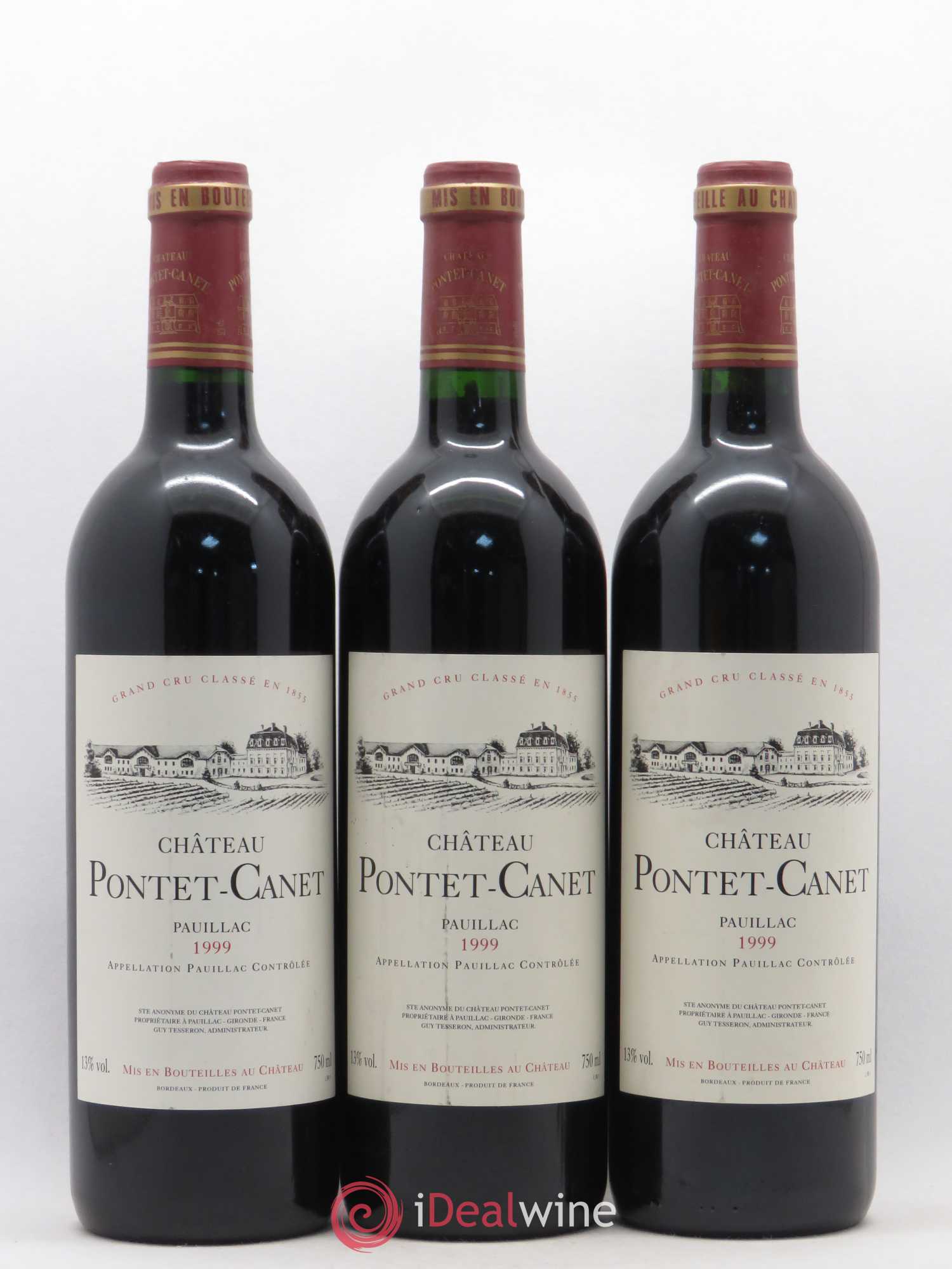 Château Pontet Canet 5ème Grand Cru Classé 1999 - Lot de 3 bouteilles - 0