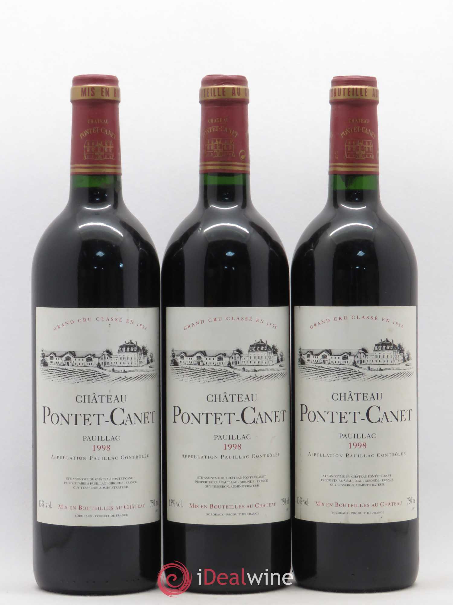 Château Pontet Canet 5ème Grand Cru Classé 1998 - Lot de 3 bouteilles - 0