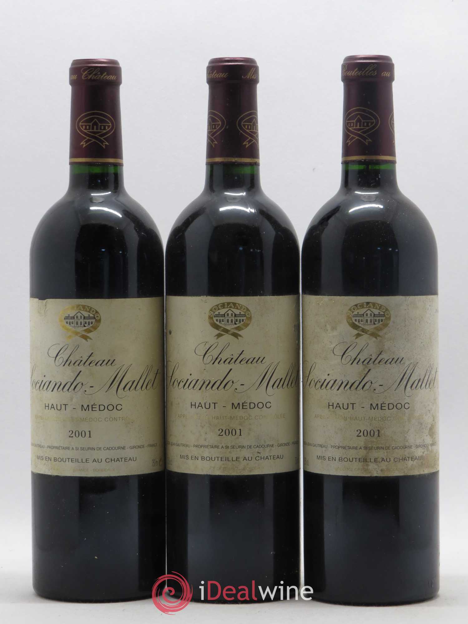 Château Sociando Mallet 2001 - Lot de 3 bouteilles - 0