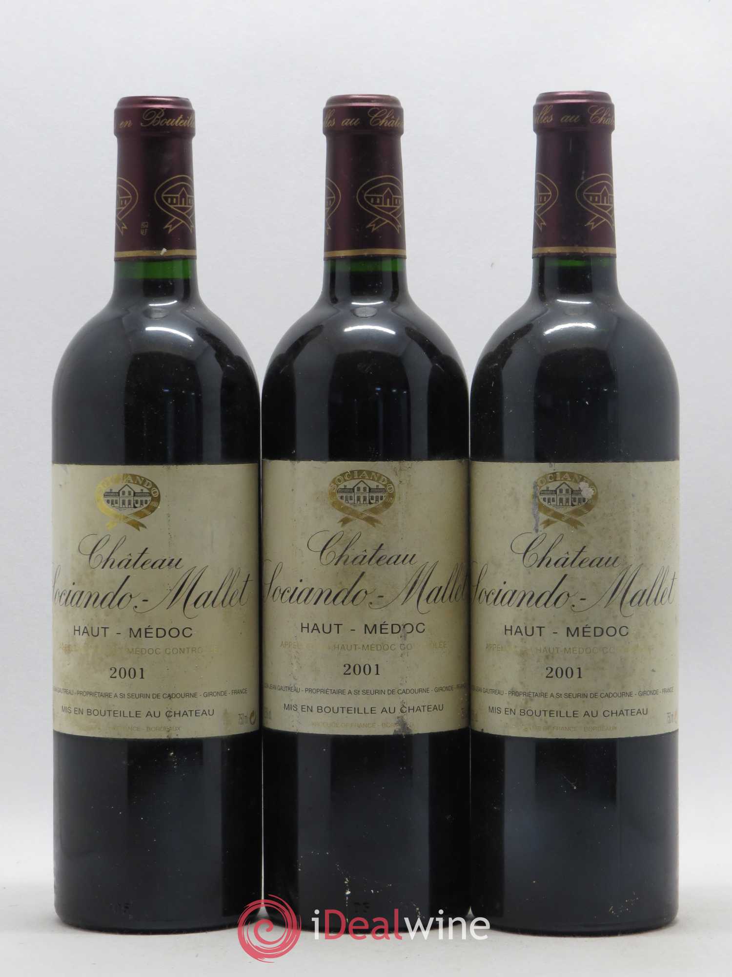 Château Sociando Mallet 2001 - Lot de 3 bouteilles - 0
