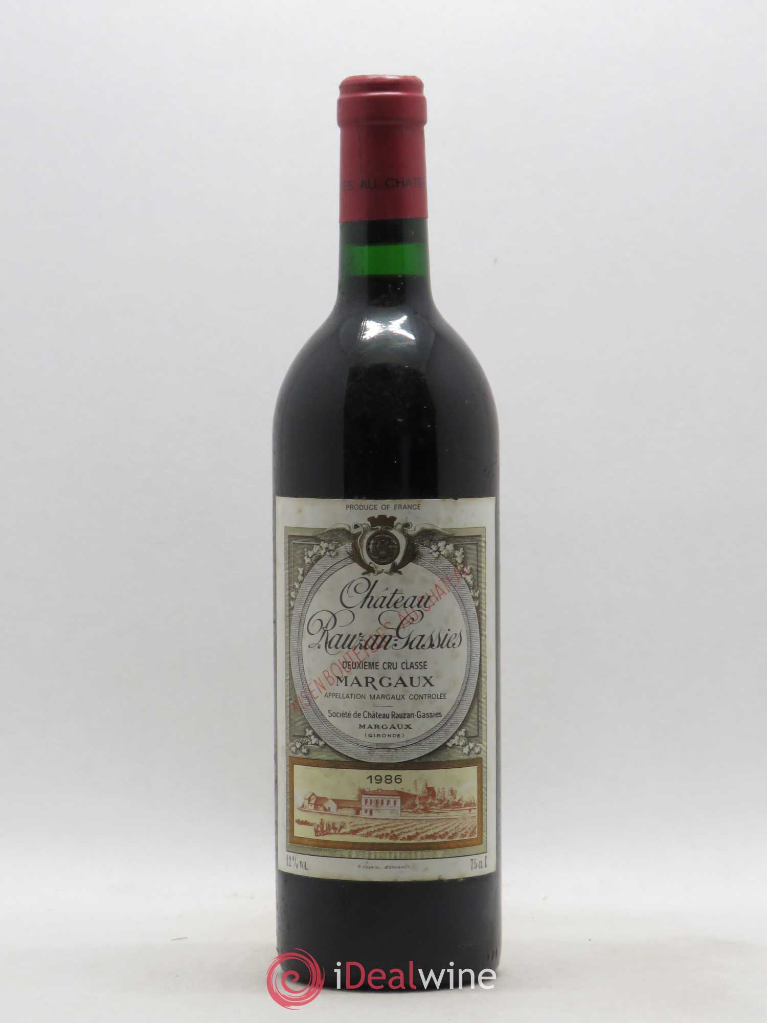 Château Rauzan-Gassies 2ème Grand Cru Classé 1986 - Lot de 1 bouteille - 0