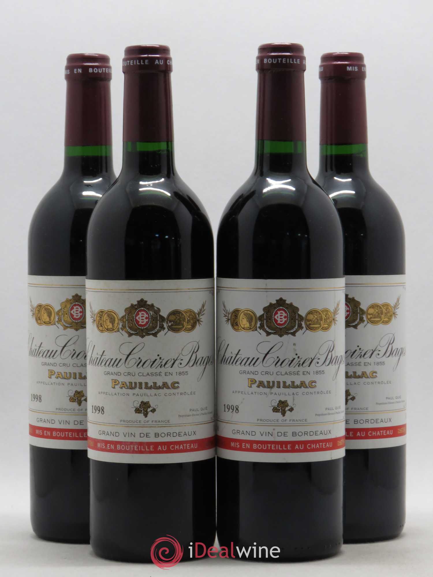 Château Croizet Bages 5ème Grand Cru Classé 1998 - Lot de 4 bouteilles - 0