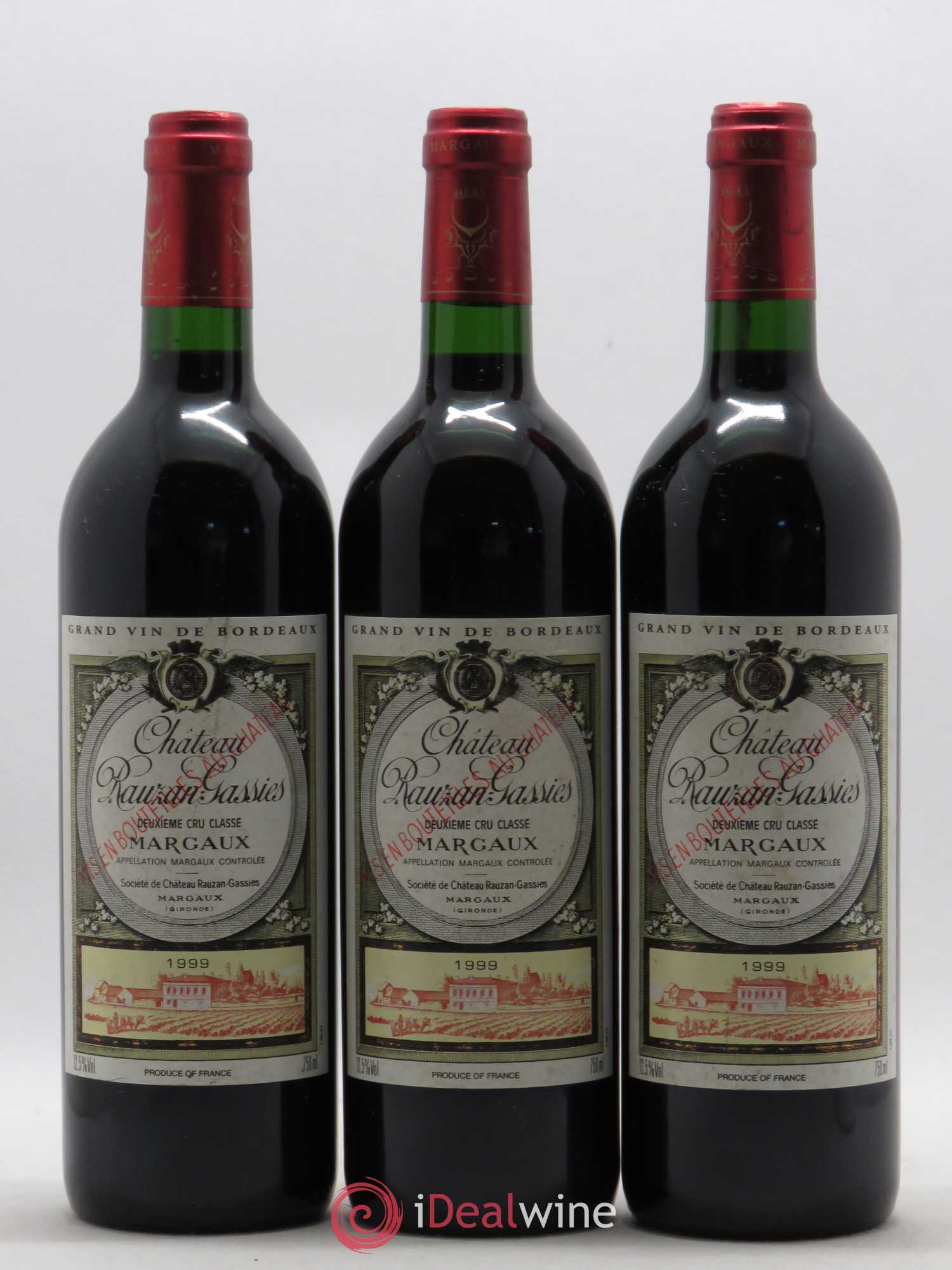 Château Rauzan-Gassies 2ème Grand Cru Classé 1999 - Lot de 3 bouteilles - 0