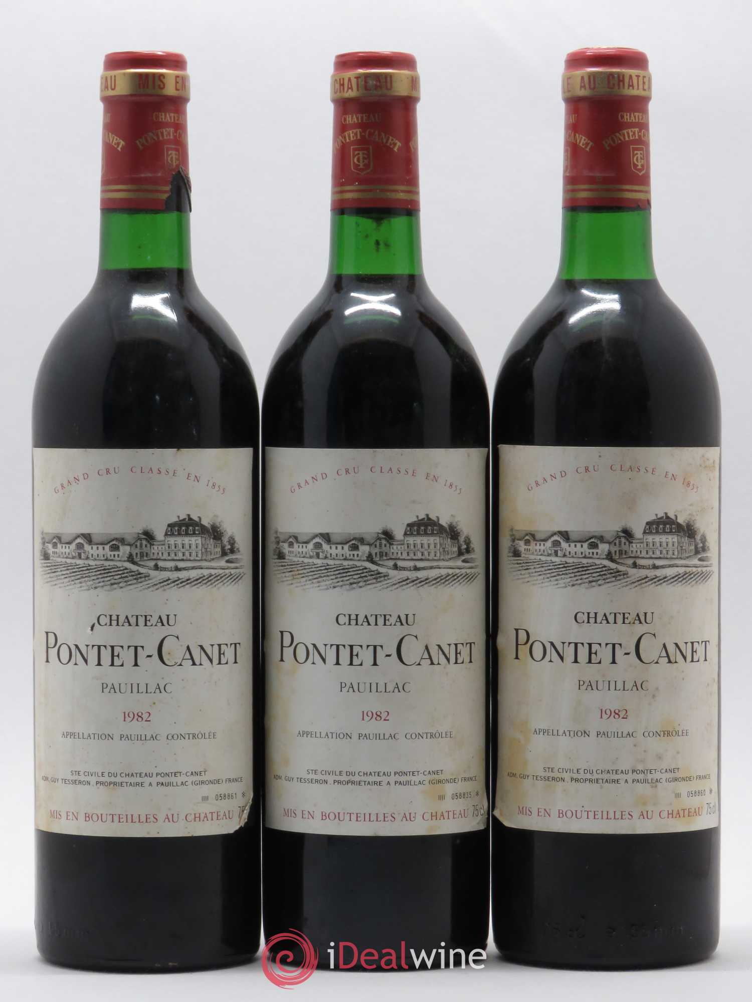 Château Pontet Canet 5ème Grand Cru Classé 1982 - Lot de 3 bouteilles - 0