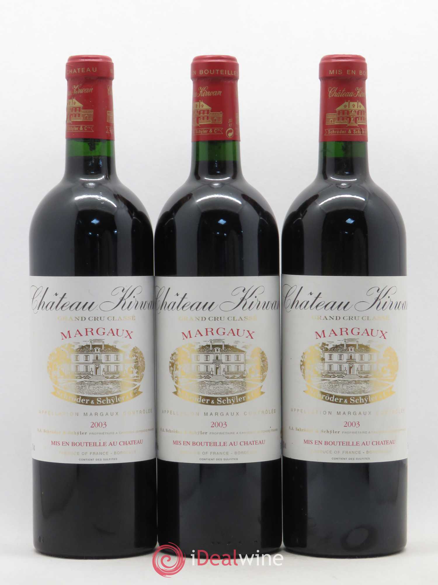Château Kirwan 3ème Grand Cru Classé 2003 - Lot de 3 bouteilles - 0