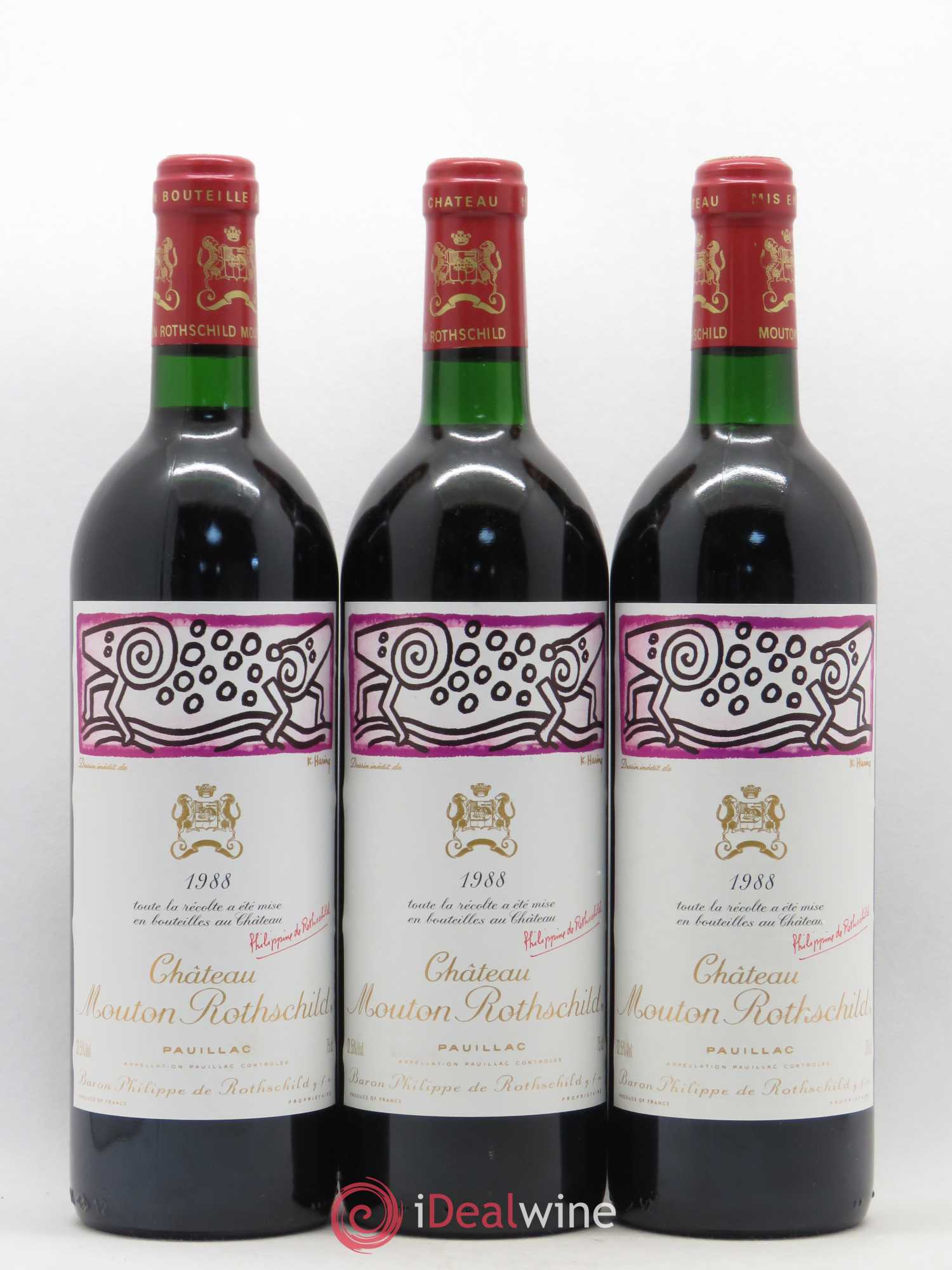 Château Mouton Rothschild 1er Grand Cru Classé 1988 - Lot de 3 bouteilles - 0