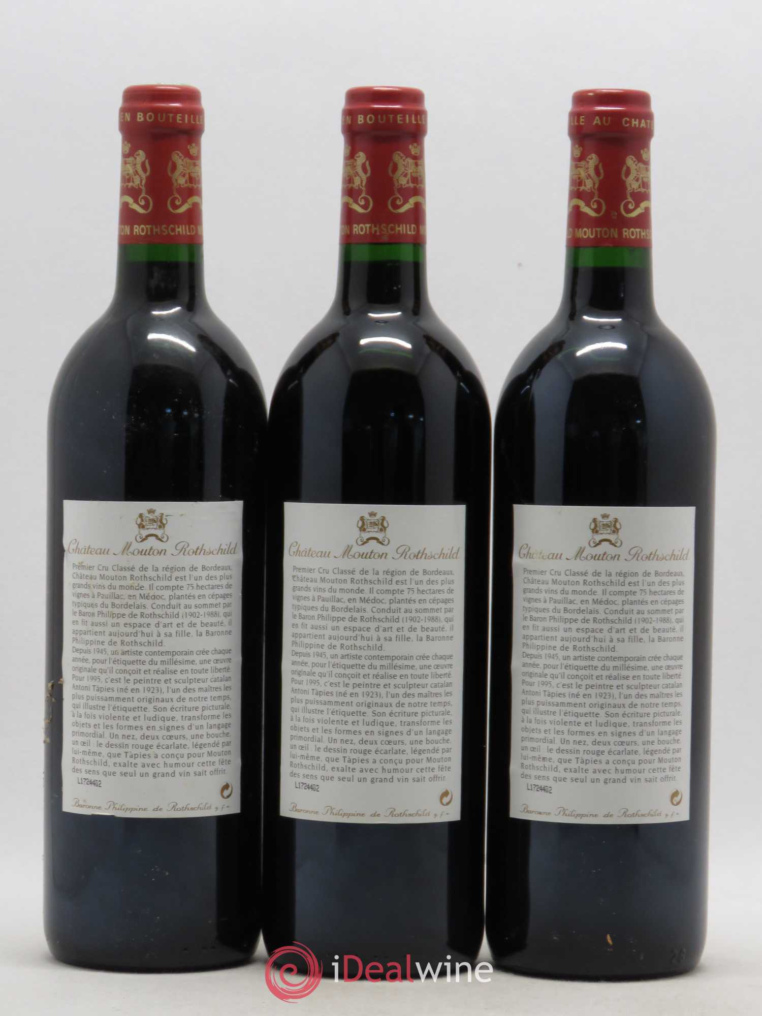 Château Mouton Rothschild 1er Grand Cru Classé 1995 - Lot de 3 bouteilles - 1