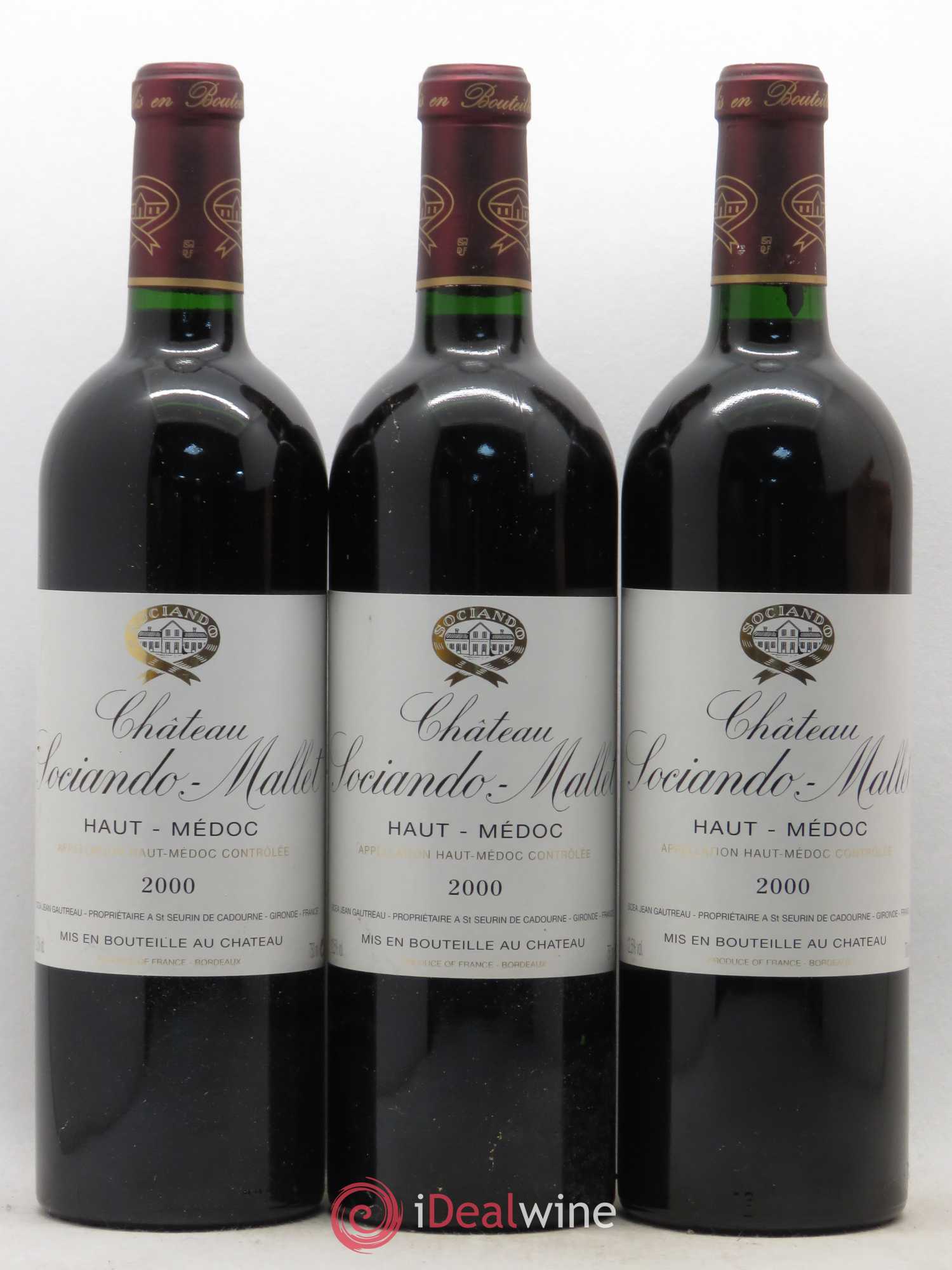 Château Sociando Mallet 2000 - Lot de 3 bouteilles - 0