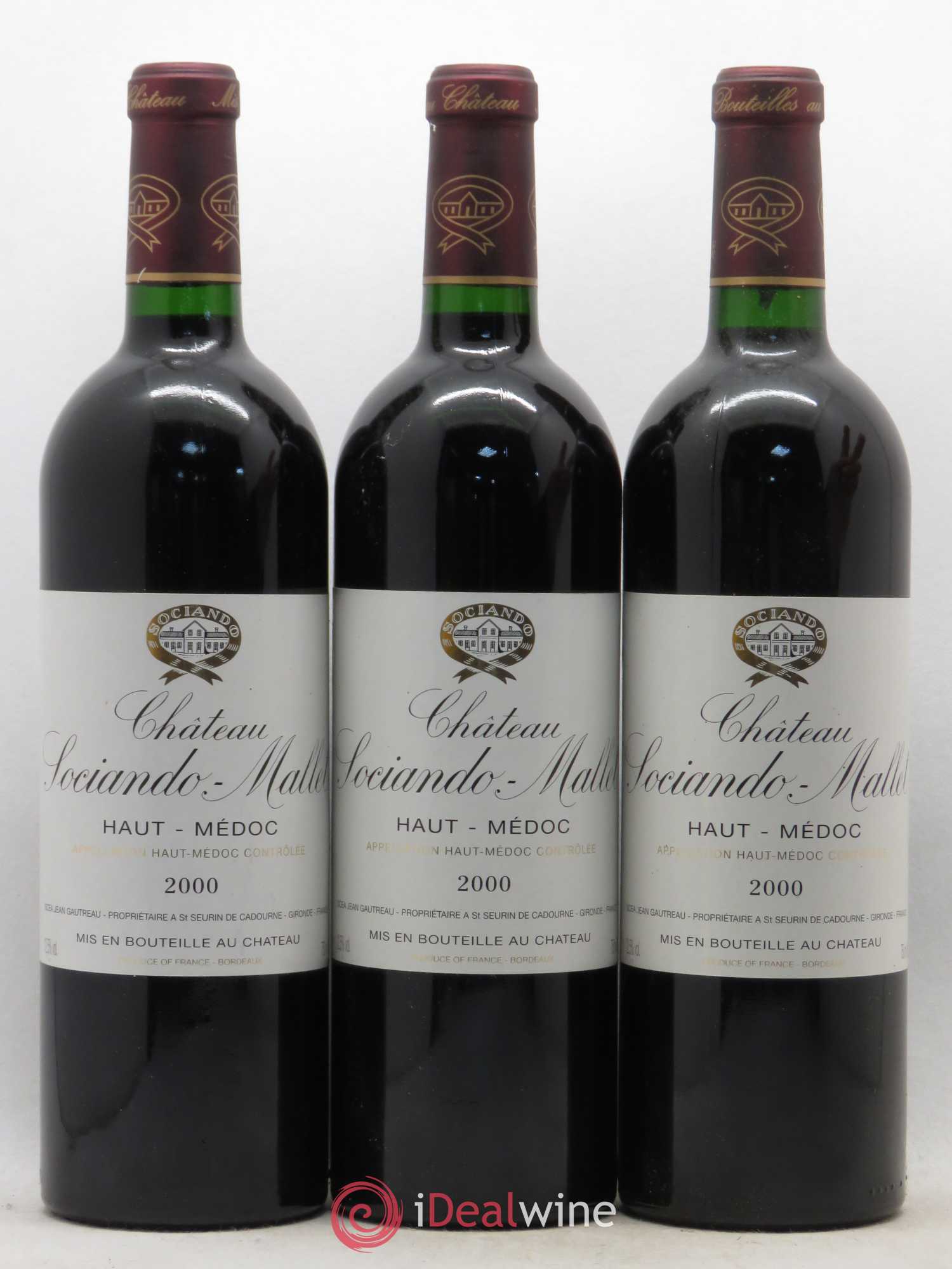 Château Sociando Mallet 2000 - Lot de 3 bouteilles - 0