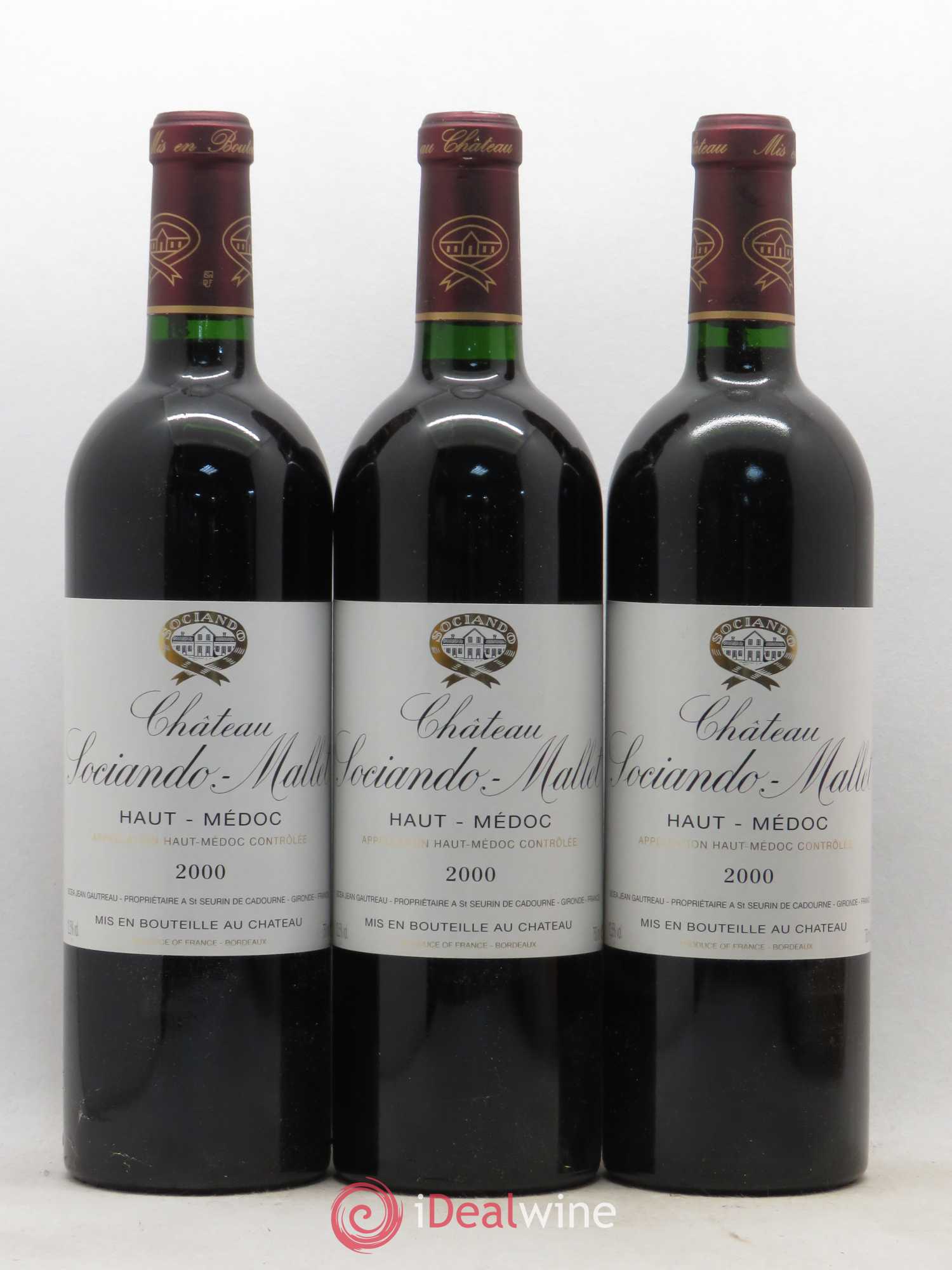 Château Sociando Mallet 2000 - Lot de 3 bouteilles - 0