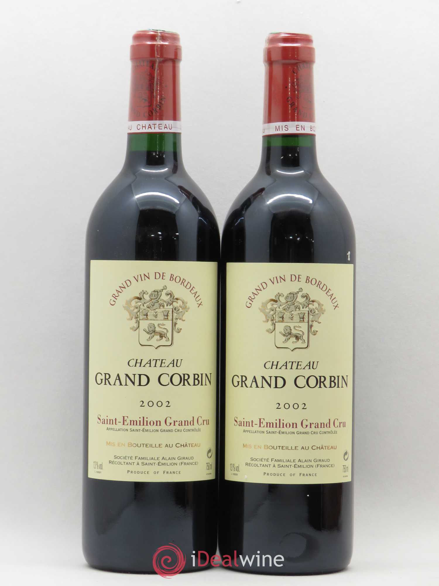 Château Grand Corbin Grand Cru Classé 2002 - Lot de 2 bouteilles - 0