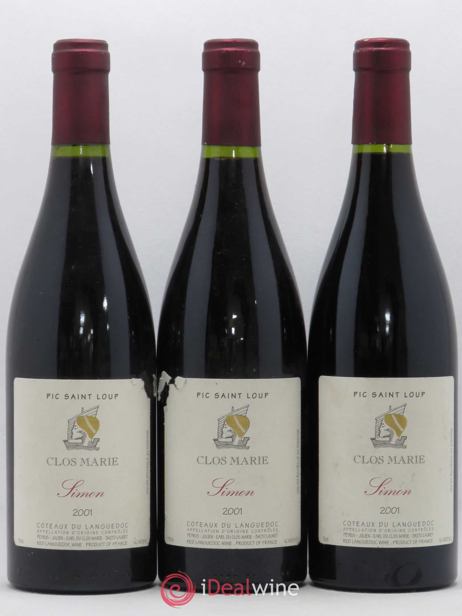 Pic Saint-Loup Clos Marie Cuvée Simon Christophe Peyrus et Françoise Julien 2001 - Lot de 3 bouteilles - 0