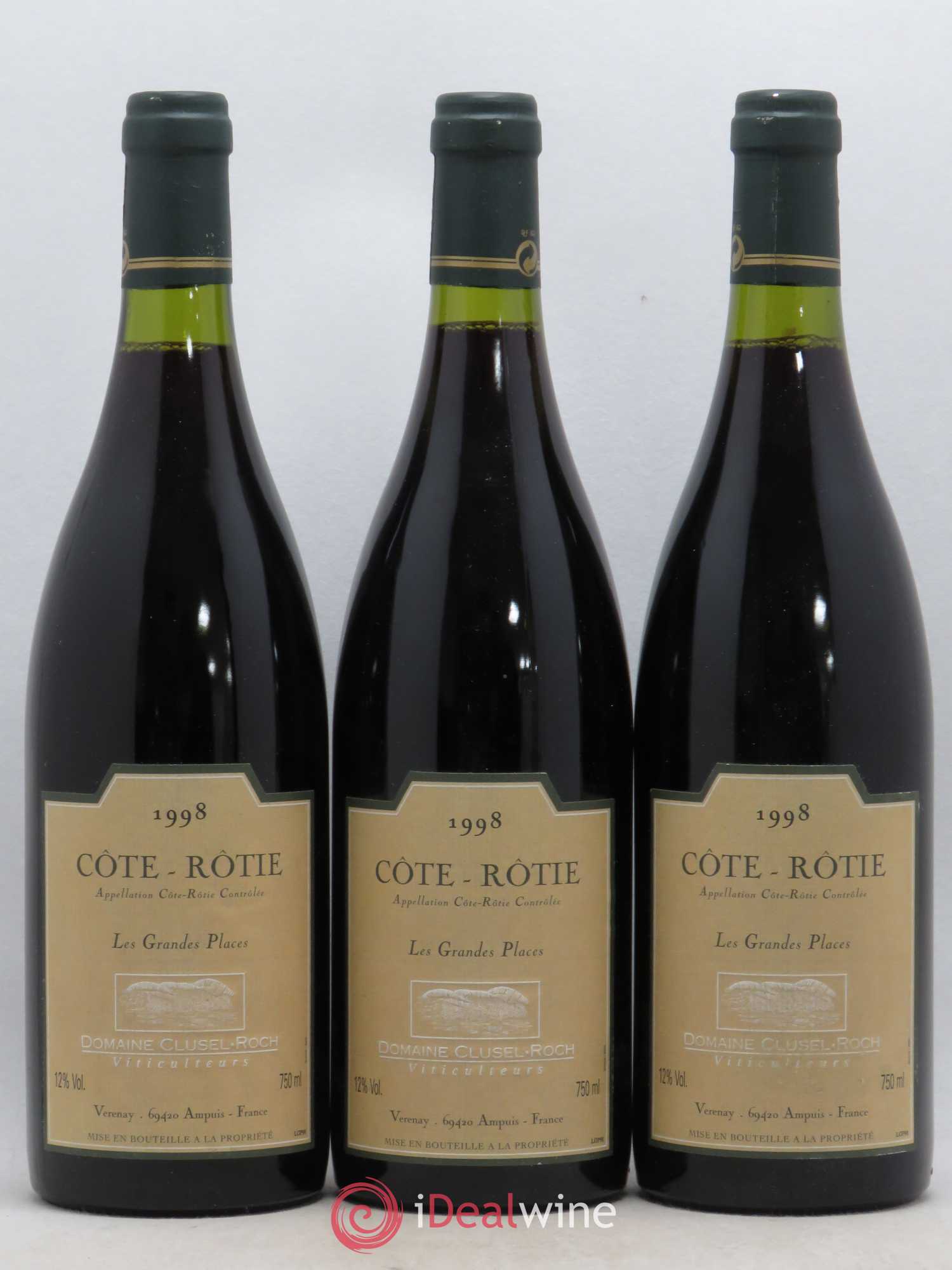 Côte-Rôtie Les Grandes Places Clusel-Roch 1998 - Lot de 3 bouteilles - 0