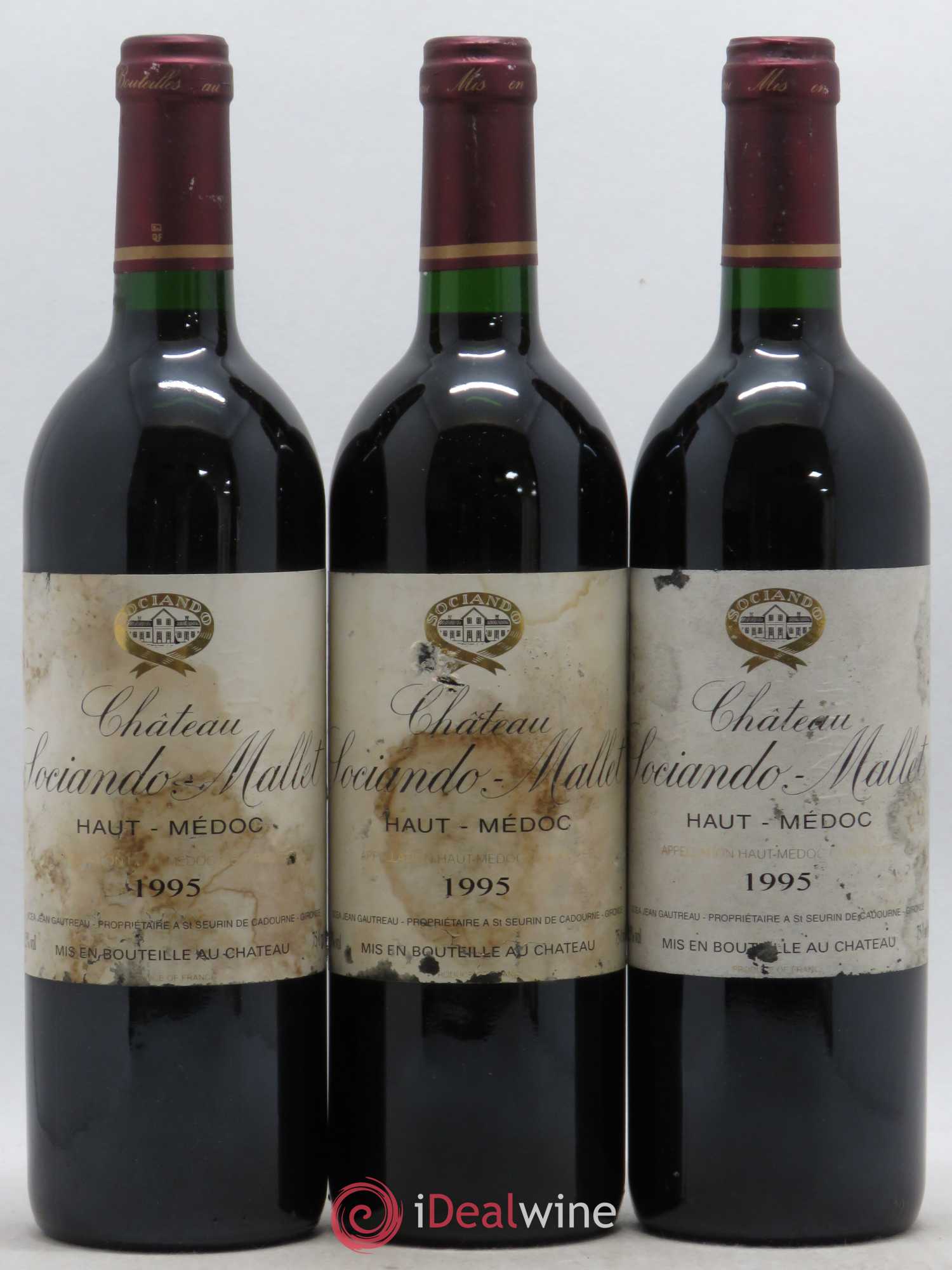 Château Sociando Mallet 1995 - Lot de 3 bouteilles - 0