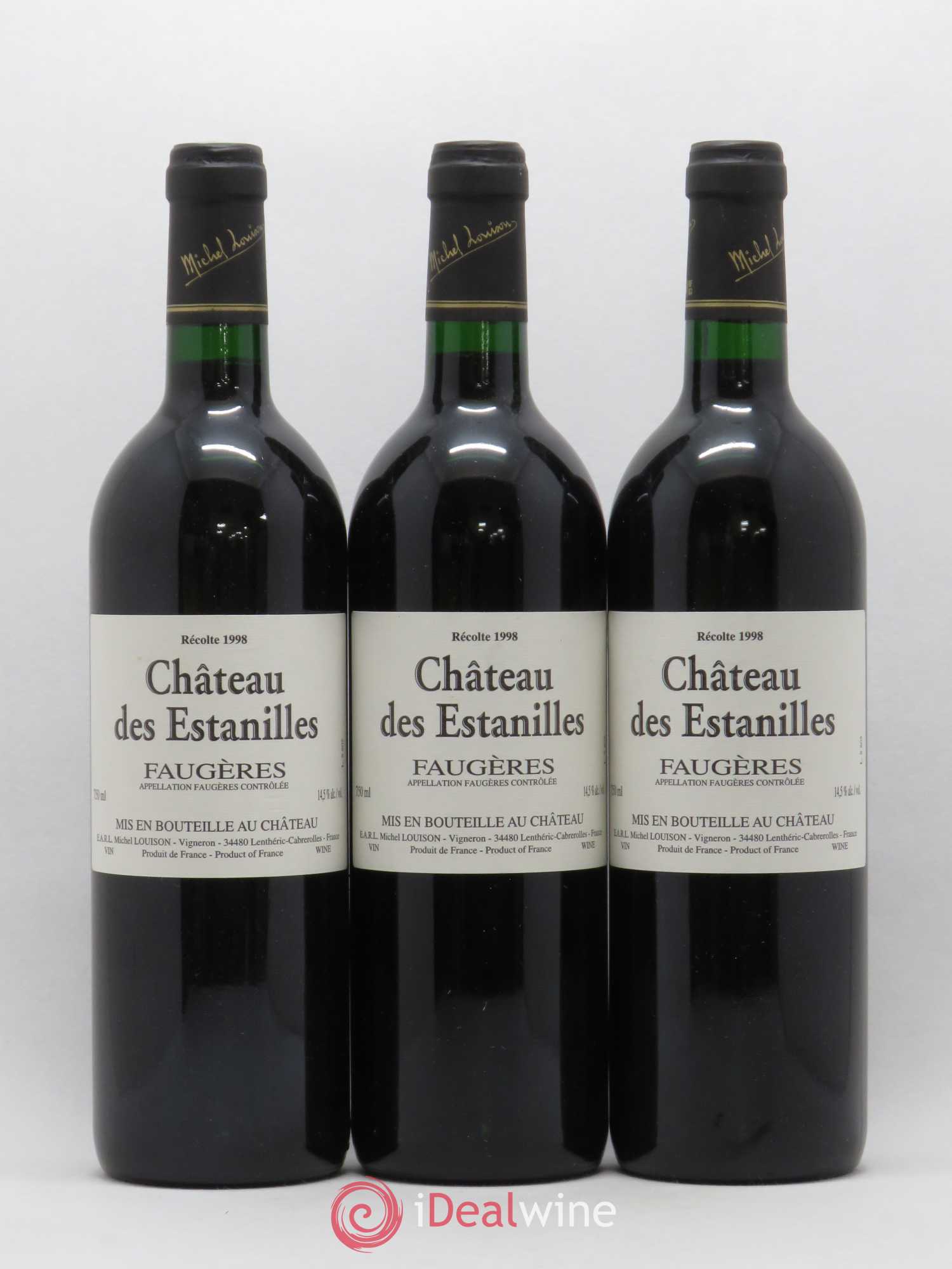 Faugères Château des Estanilles Tradition Michel Louison 1998 - Lot de 3 bouteilles - 0