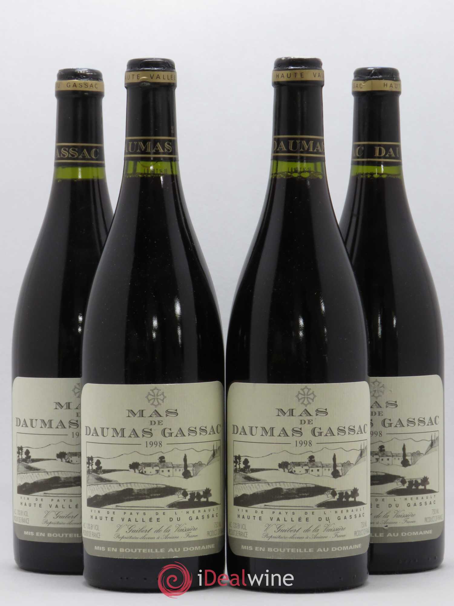 Saint-Guilhem-le-Désert - Cité d'Aniane Mas Daumas Gassac Famille Guibert de La Vaissière 1998 - Lot de 4 bouteilles - 0