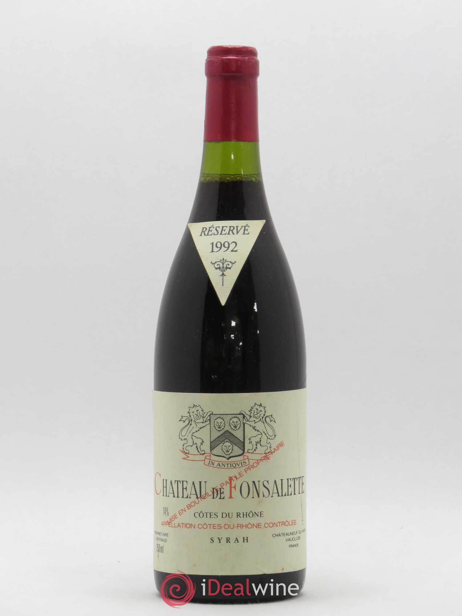 Côtes-du-Rhône Cuvée Syrah Château de Fonsalette 1992 - Lot de 1 bouteille - 0