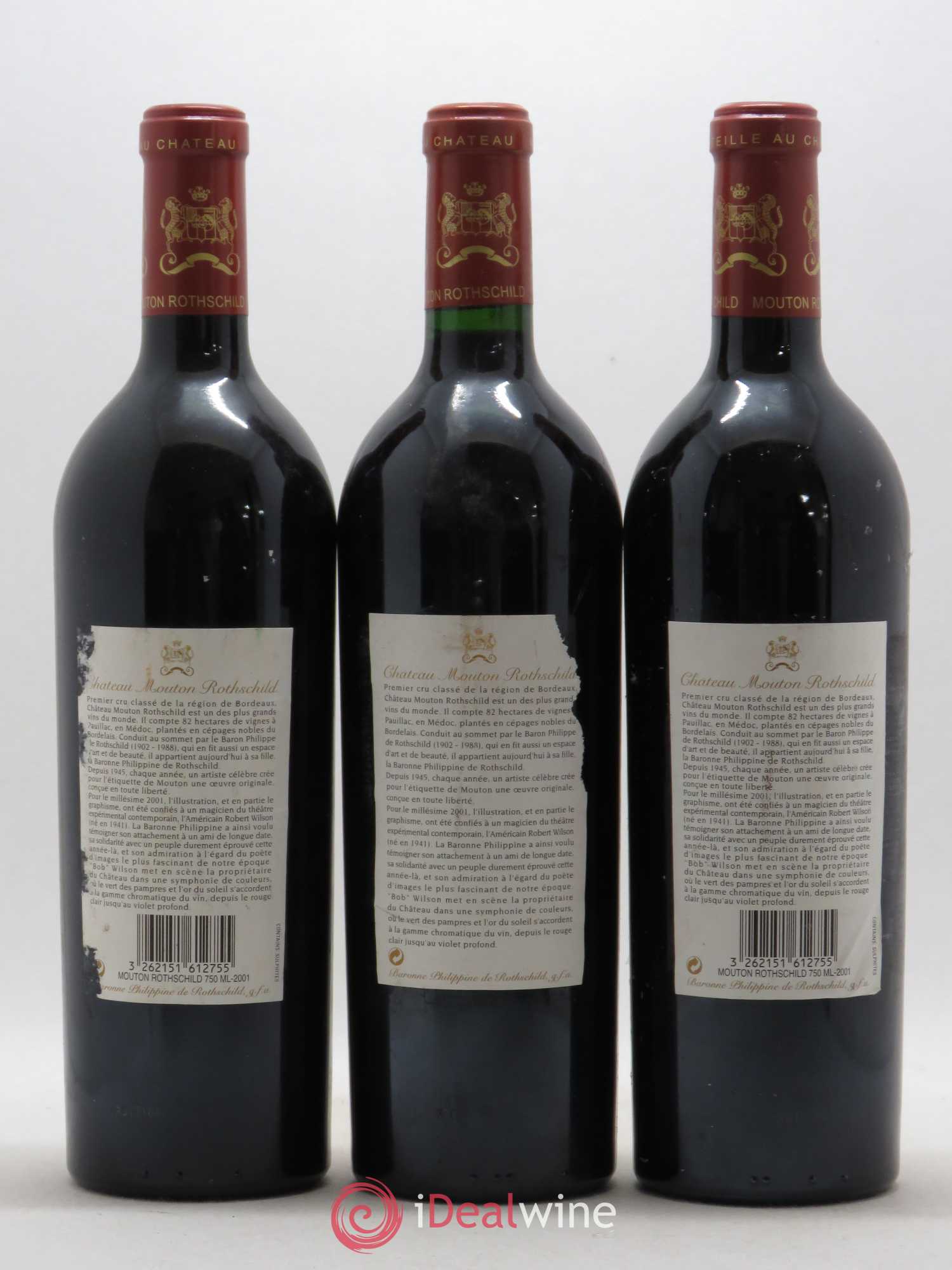 Château Mouton Rothschild 1er Grand Cru Classé 2001 - Lot de 3 bouteilles - 1
