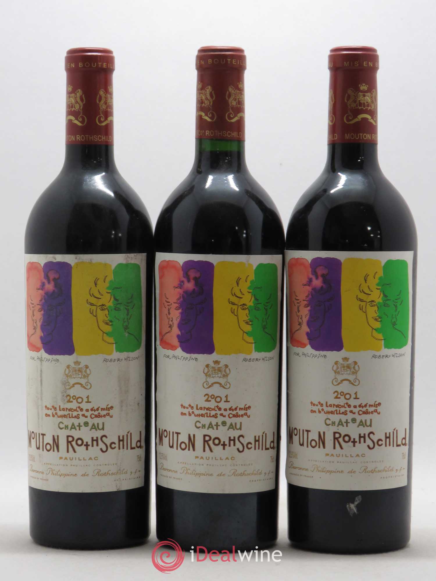 Château Mouton Rothschild 1er Grand Cru Classé 2001 - Lot de 3 bouteilles - 0
