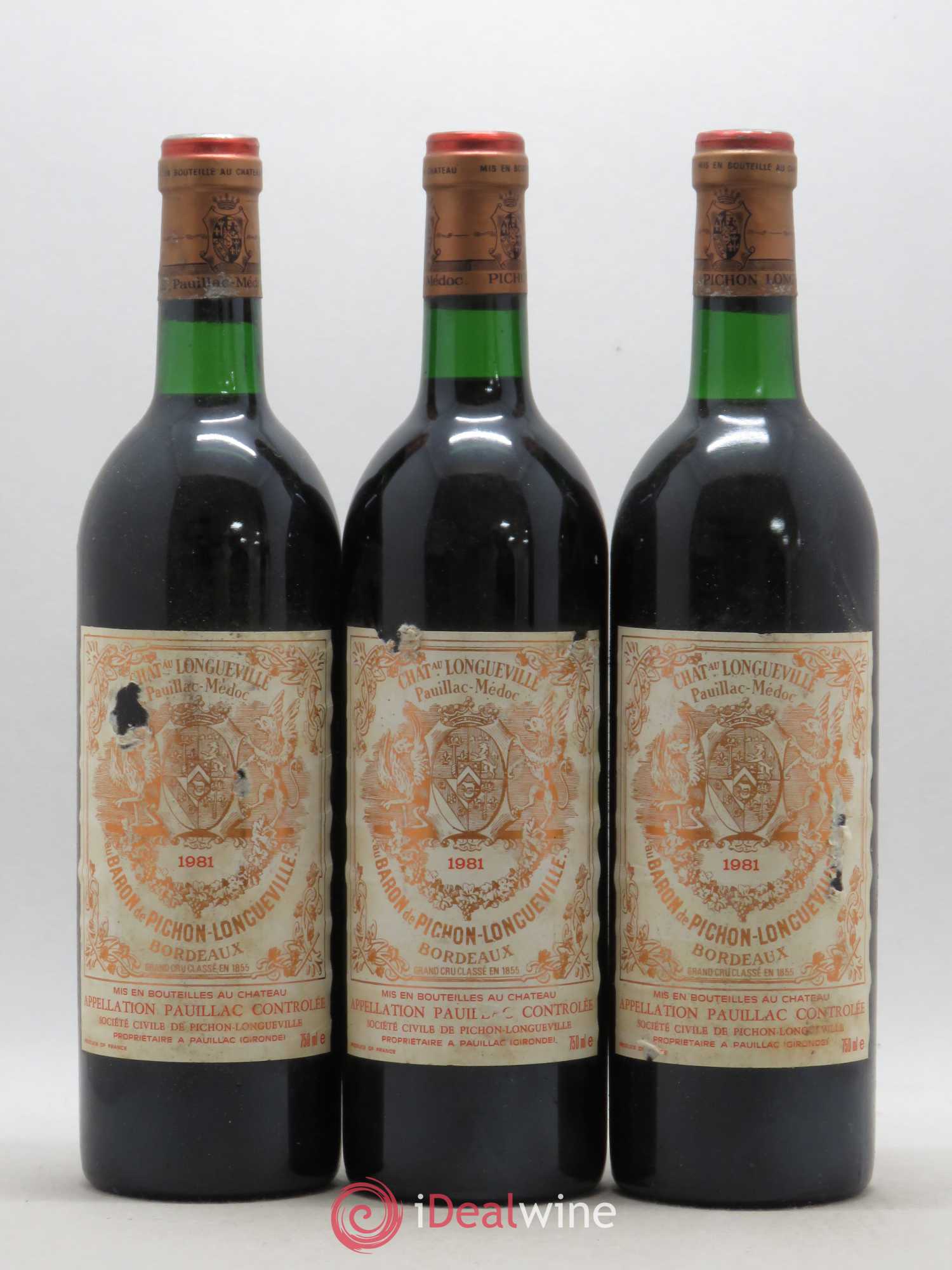 Pichon Longueville Baron 2ème Grand Cru Classé 1981 - Lot de 3 bouteilles - 0