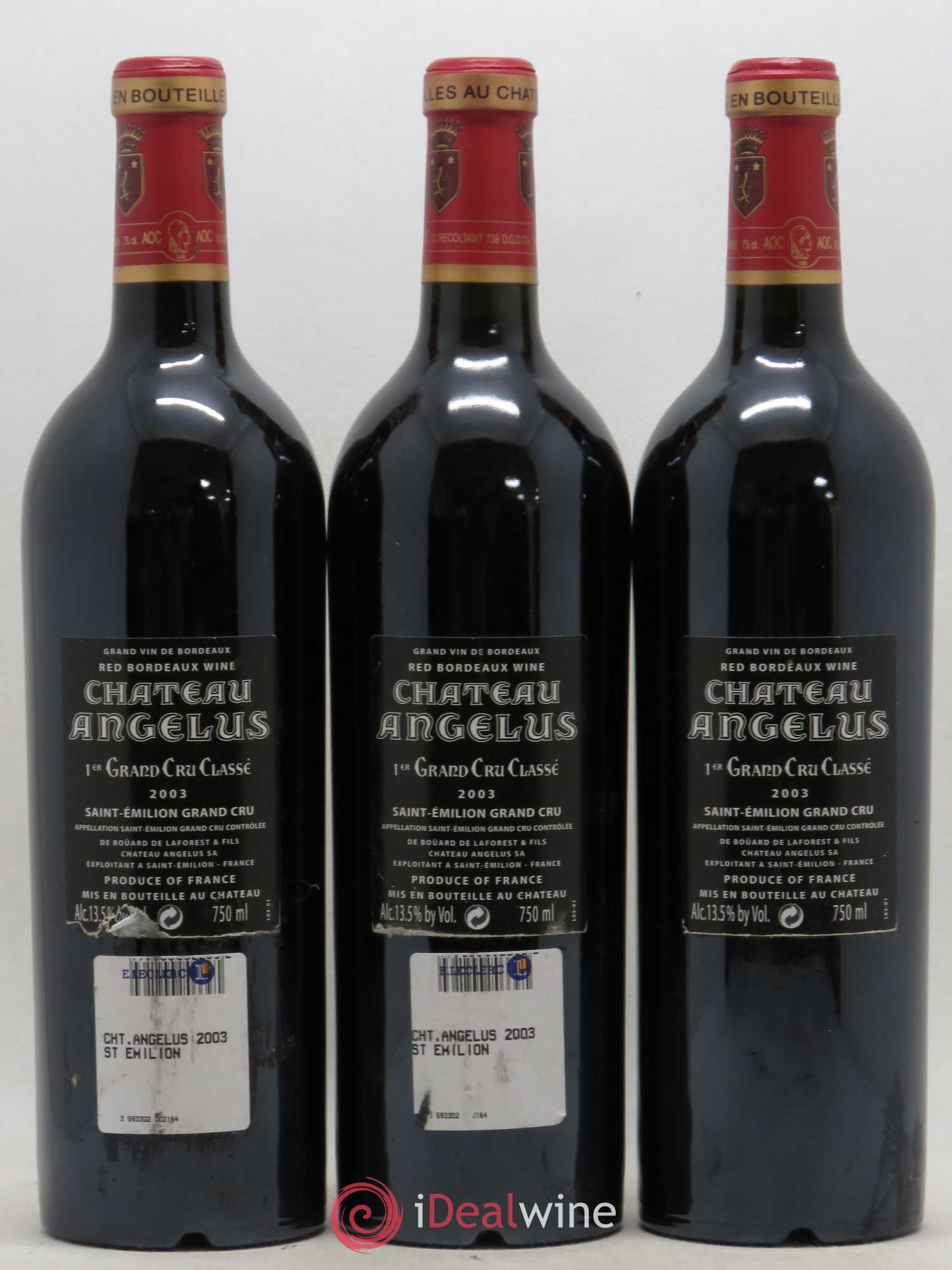 Château Angélus 1er Grand Cru Classé A 2003 - Lot de 3 bouteilles - 1