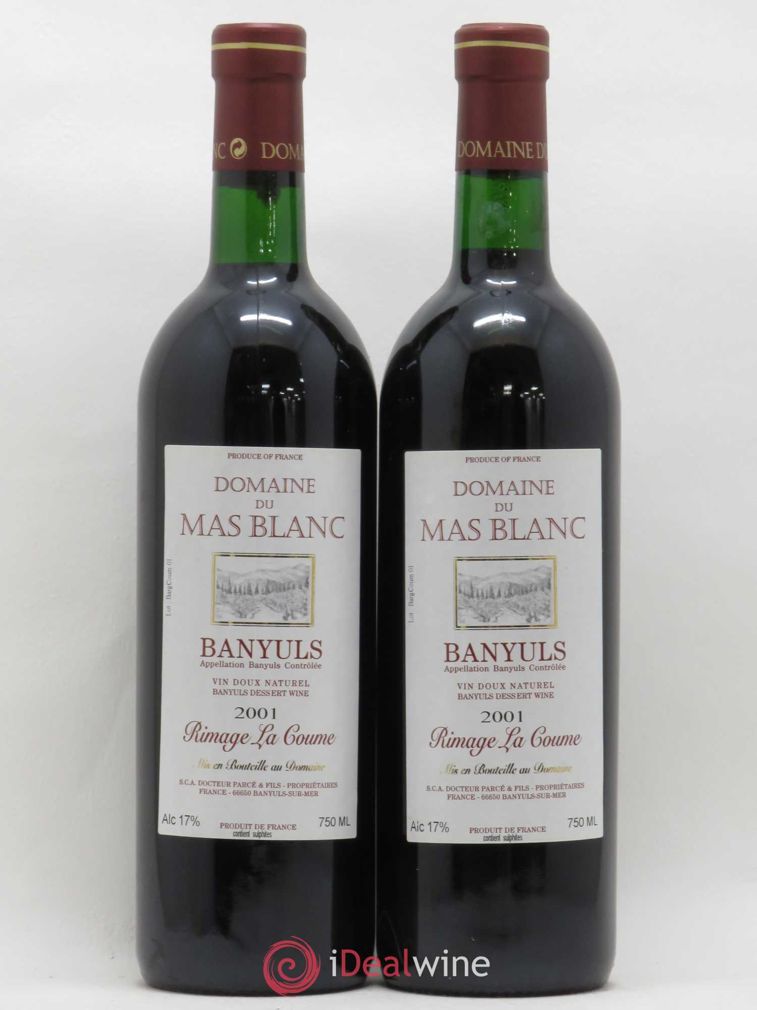 Banyuls Rimage La Coume Mas Blanc (Domaine du) - Parcé et Fils 2001 - Lot de 2 bouteilles - 0