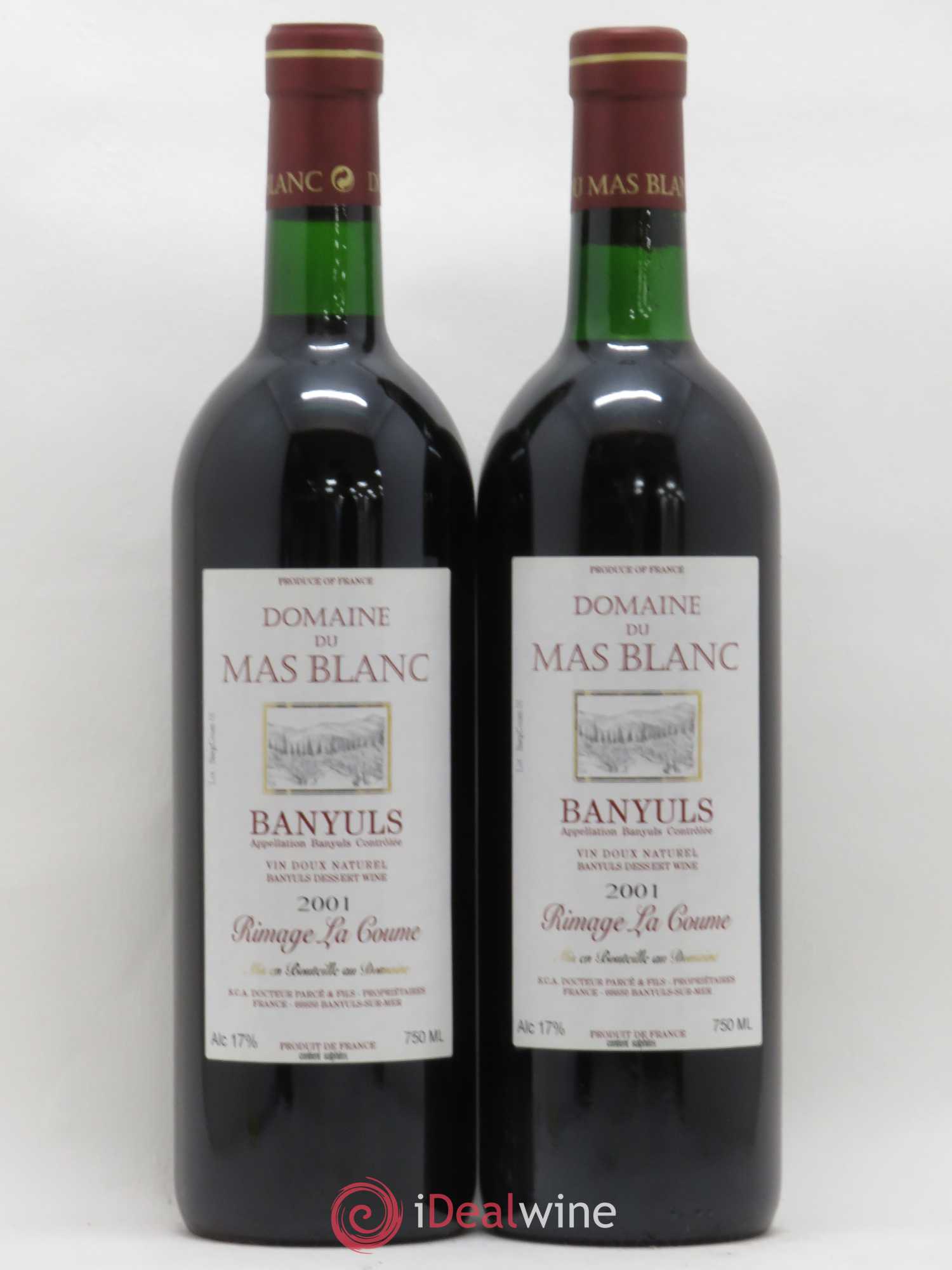Banyuls Rimage La Coume Mas Blanc (Domaine du) - Parcé et Fils 2001 - Lot de 2 bouteilles - 0