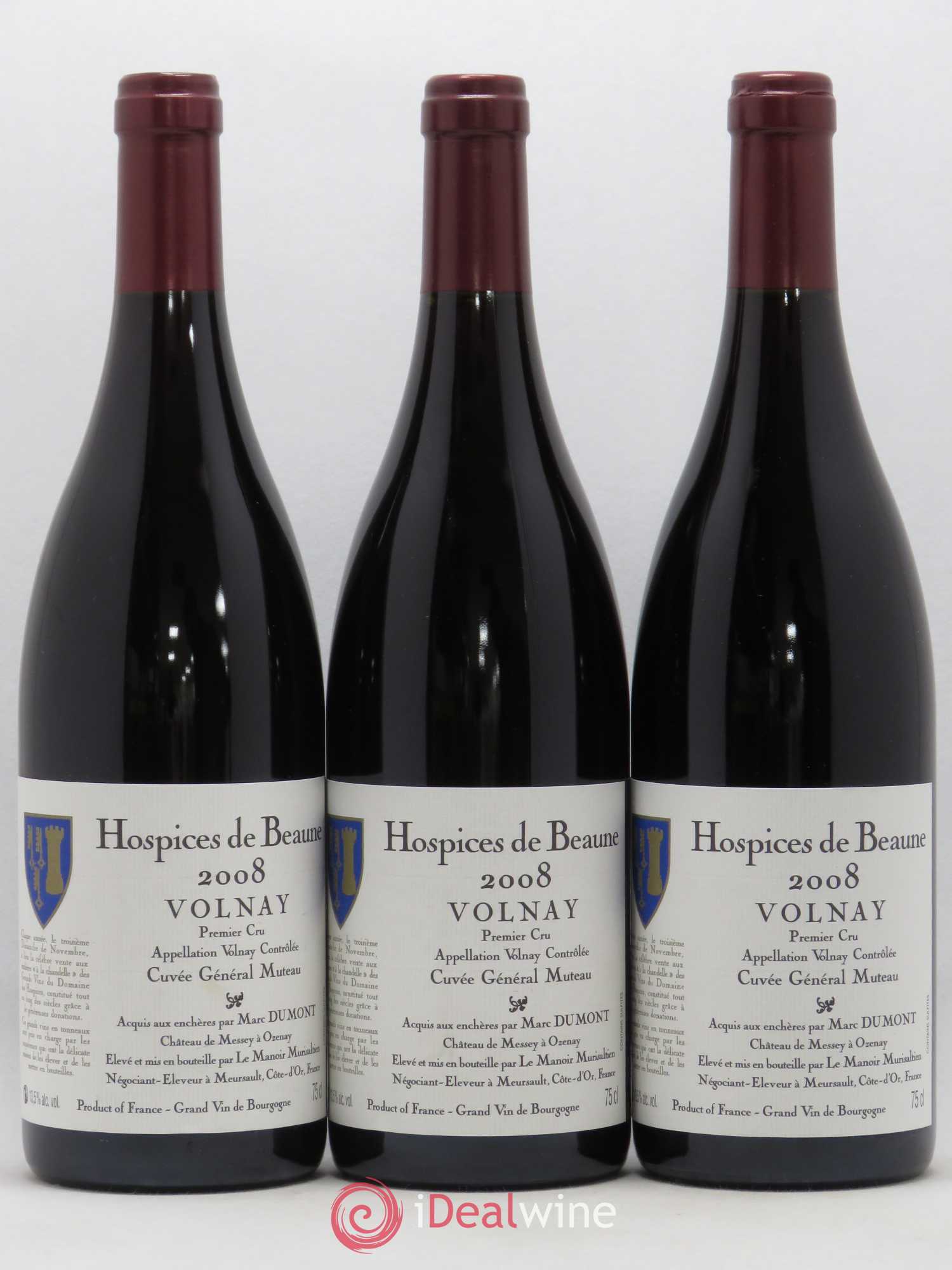 Volnay 1er Cru Cuvée Général Muteau Hospices de Beaune Manoir Murisaltien 2008 - Posten von 3 Flaschen - 0