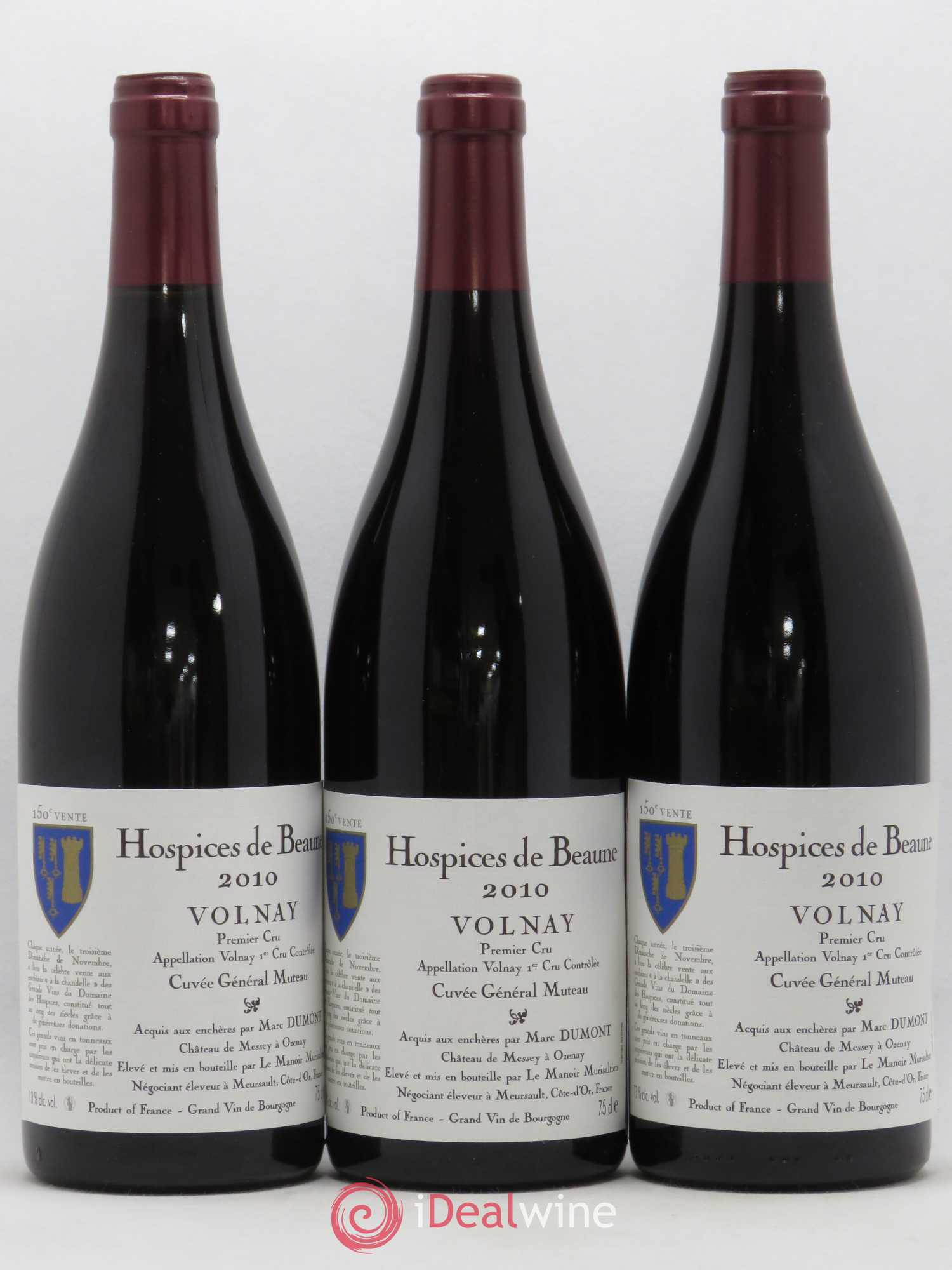 Volnay 1er Cru Cuvée Général Muteau Hospices de Beaune Manoir Murisaltien 2010 - Posten von 3 Flaschen - 0